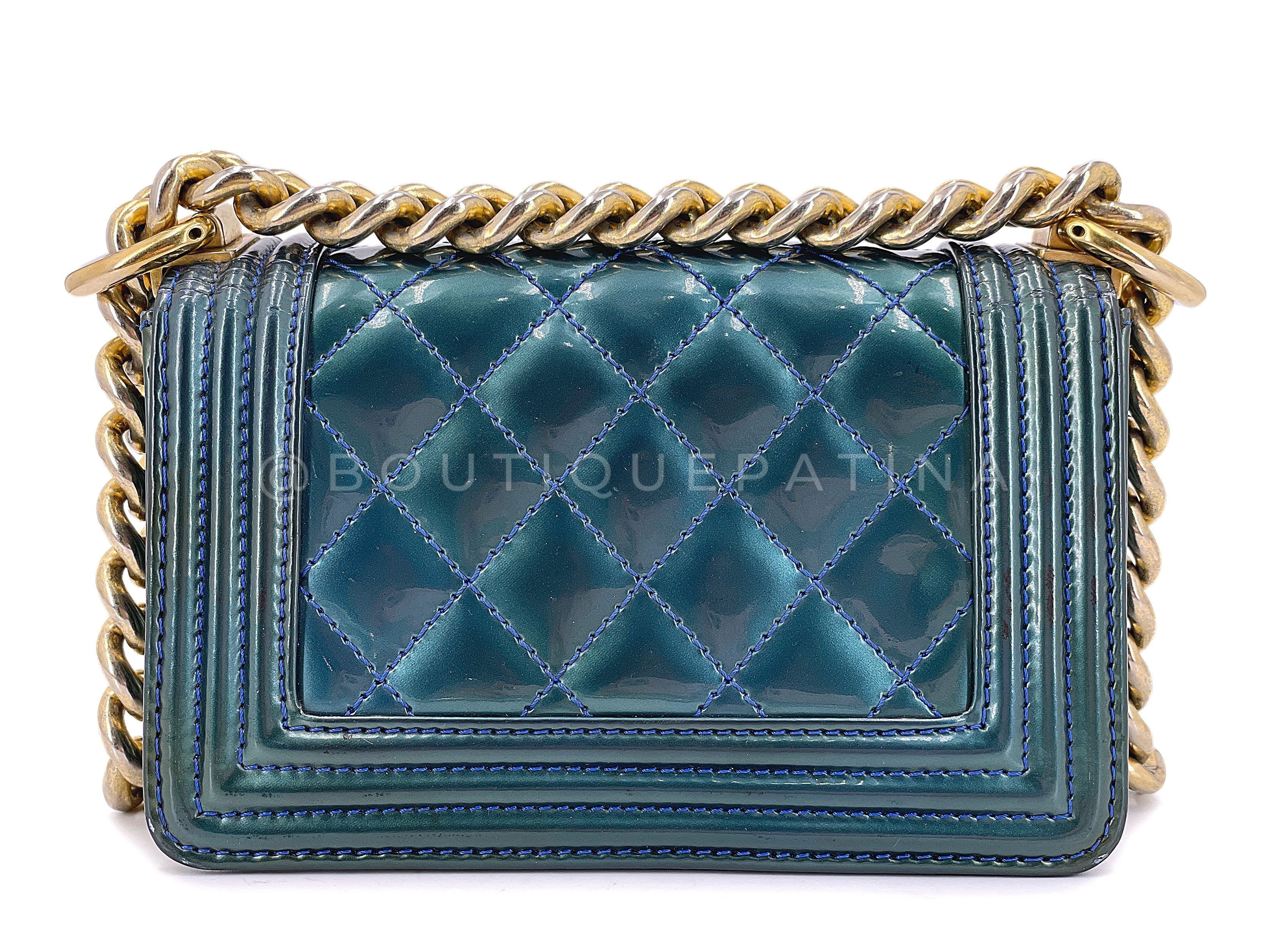 Chanel 13C Versailles Boy Mini Flap Bag Green Blue Patent GHW ROH - Image 6
