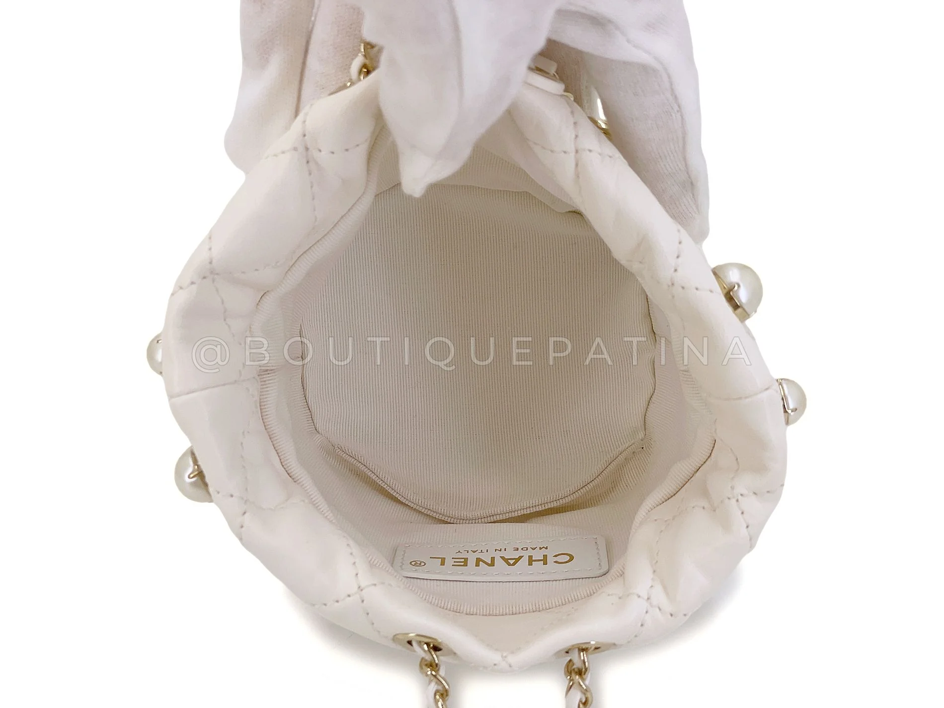 Chanel Cream Mini Pearl Bucket Bag 09H (excellent) - Image 9