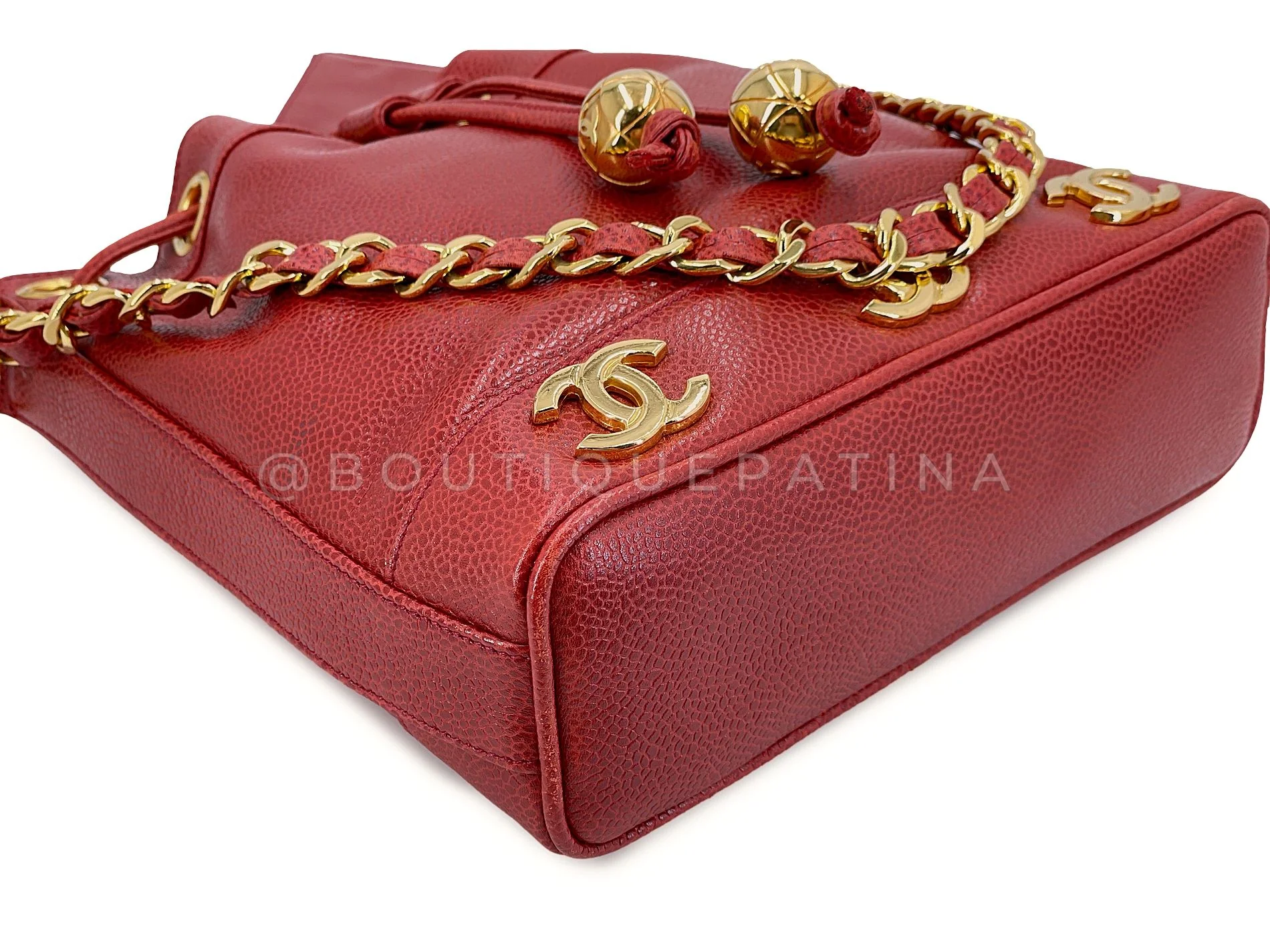 Chanel 1994 Vintage Red Caviar Mini Drawstring 6-CC Rectangular Bucket Bag 24k GHW 7I6 - Image 6