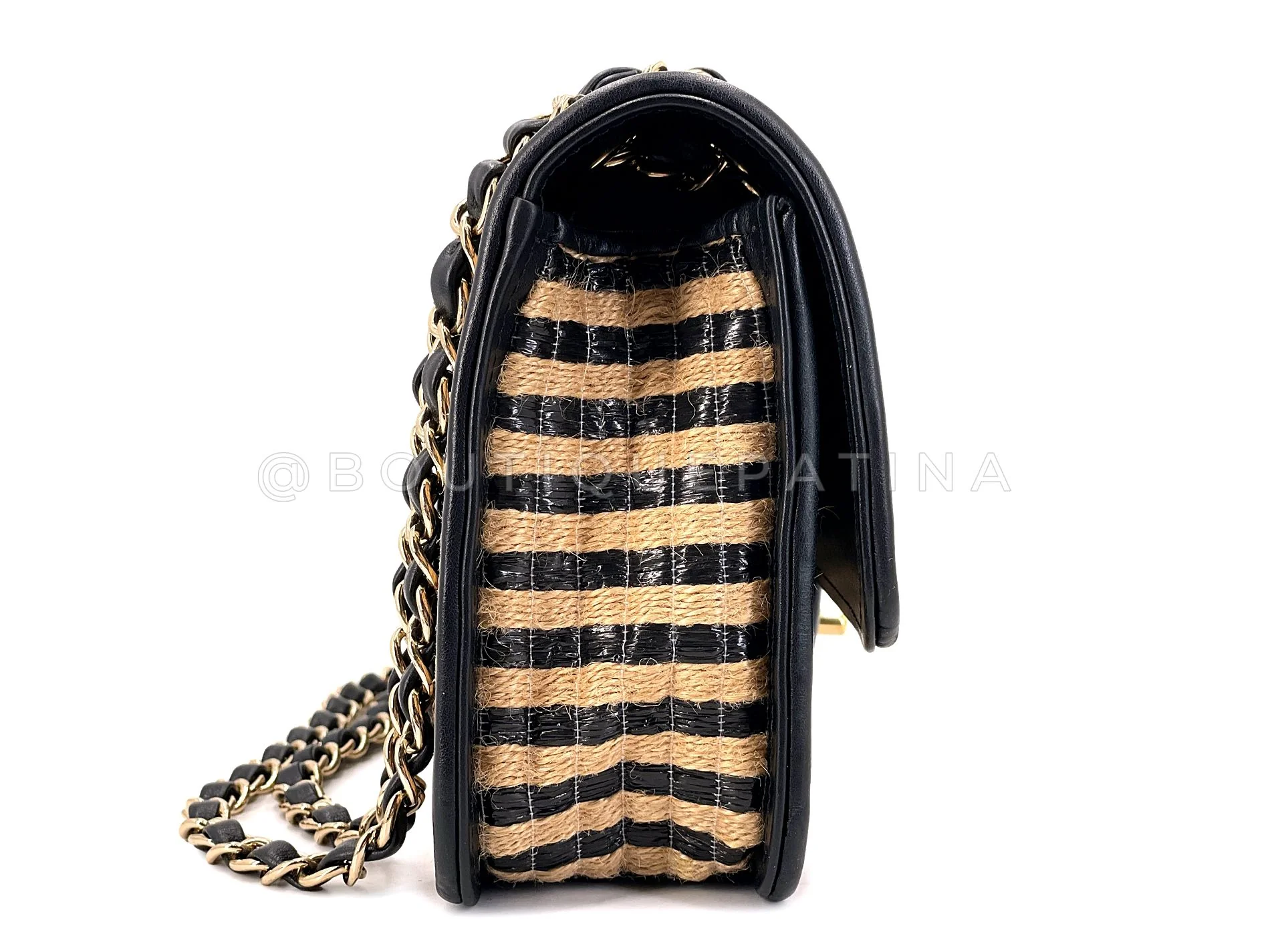 Chanel Straw Raffia Medium Urban Jungle Classic Flap Bag Black Beige GHW - Image 4