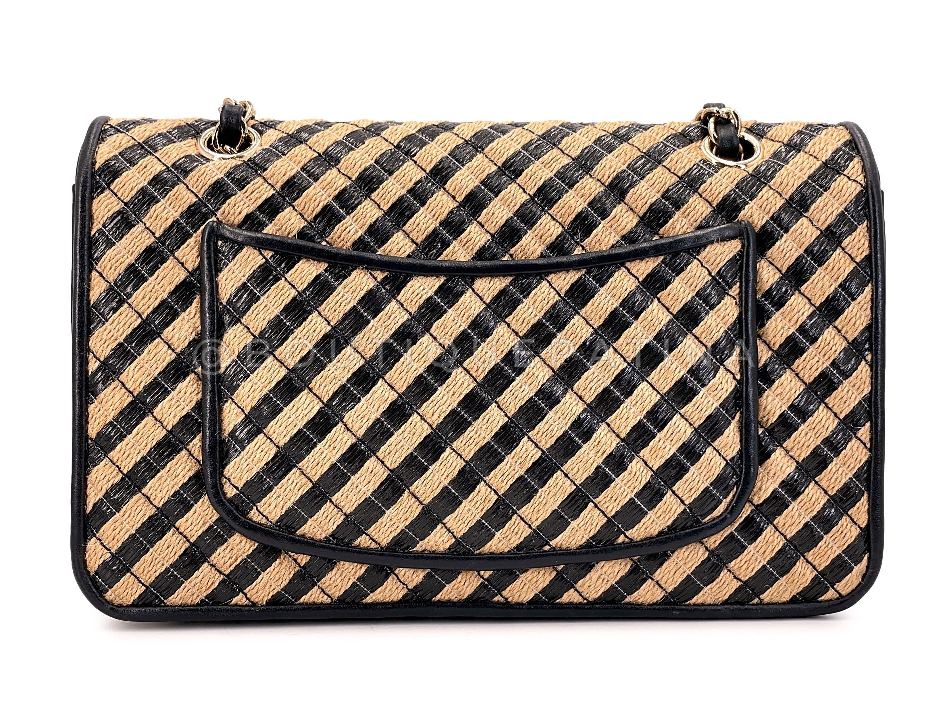 Chanel Straw Raffia Medium Urban Jungle Classic Flap Bag Black Beige GHW - Image 5