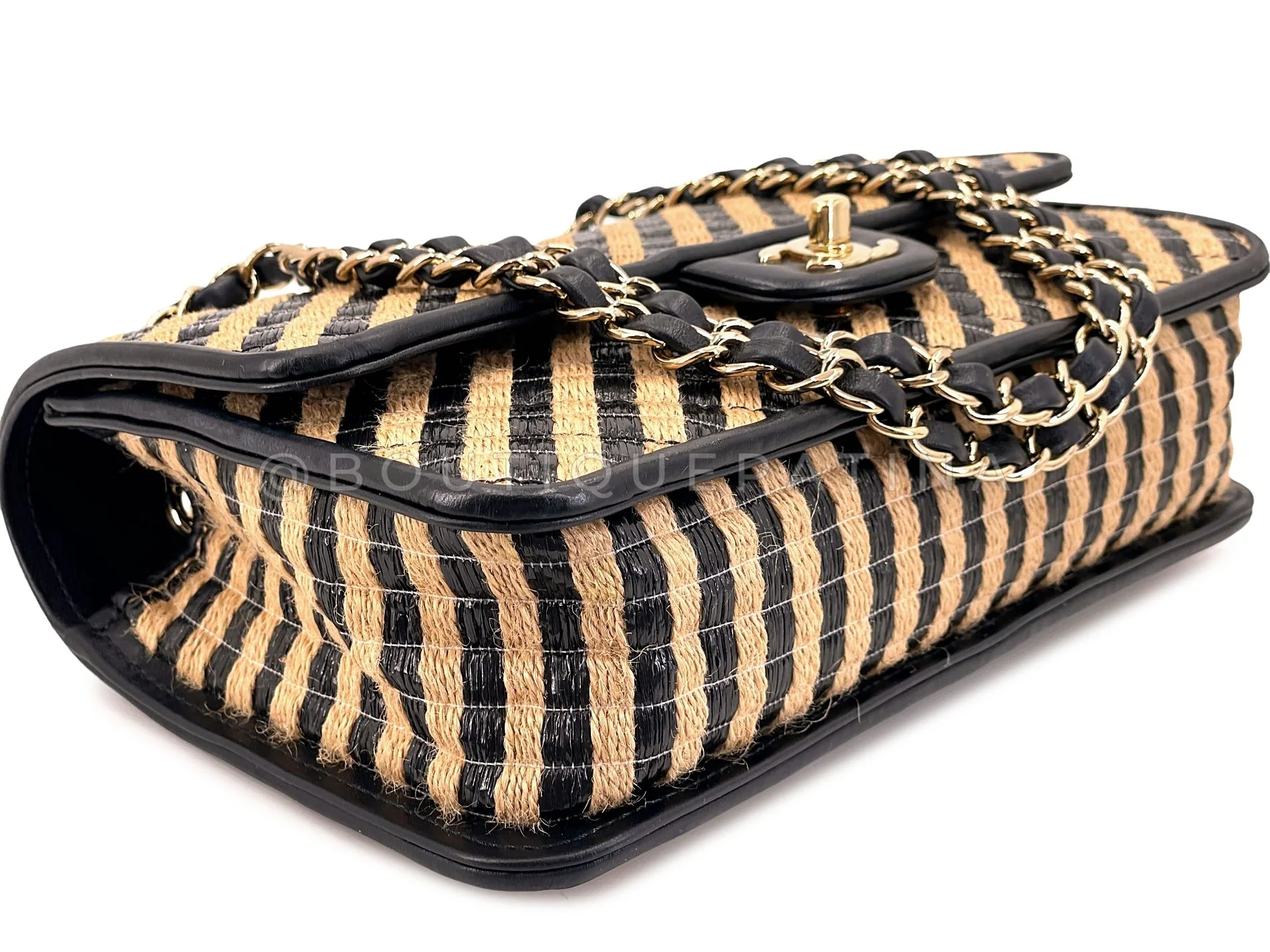 Chanel Straw Raffia Medium Urban Jungle Classic Flap Bag Black Beige GHW - Image 7