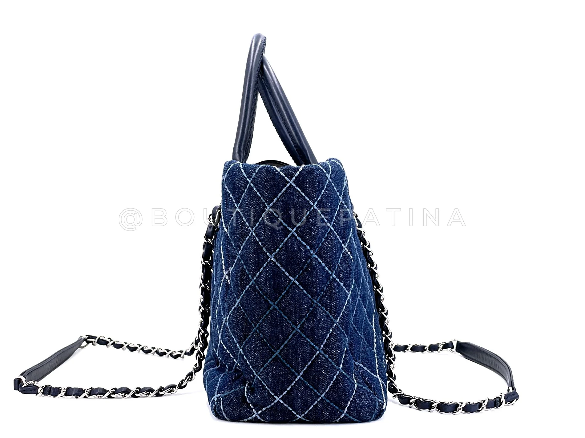 Chanel Blue Denim Contrast Stitch Convertible Shopper Tote Bag SHW BKZ - Image 4
