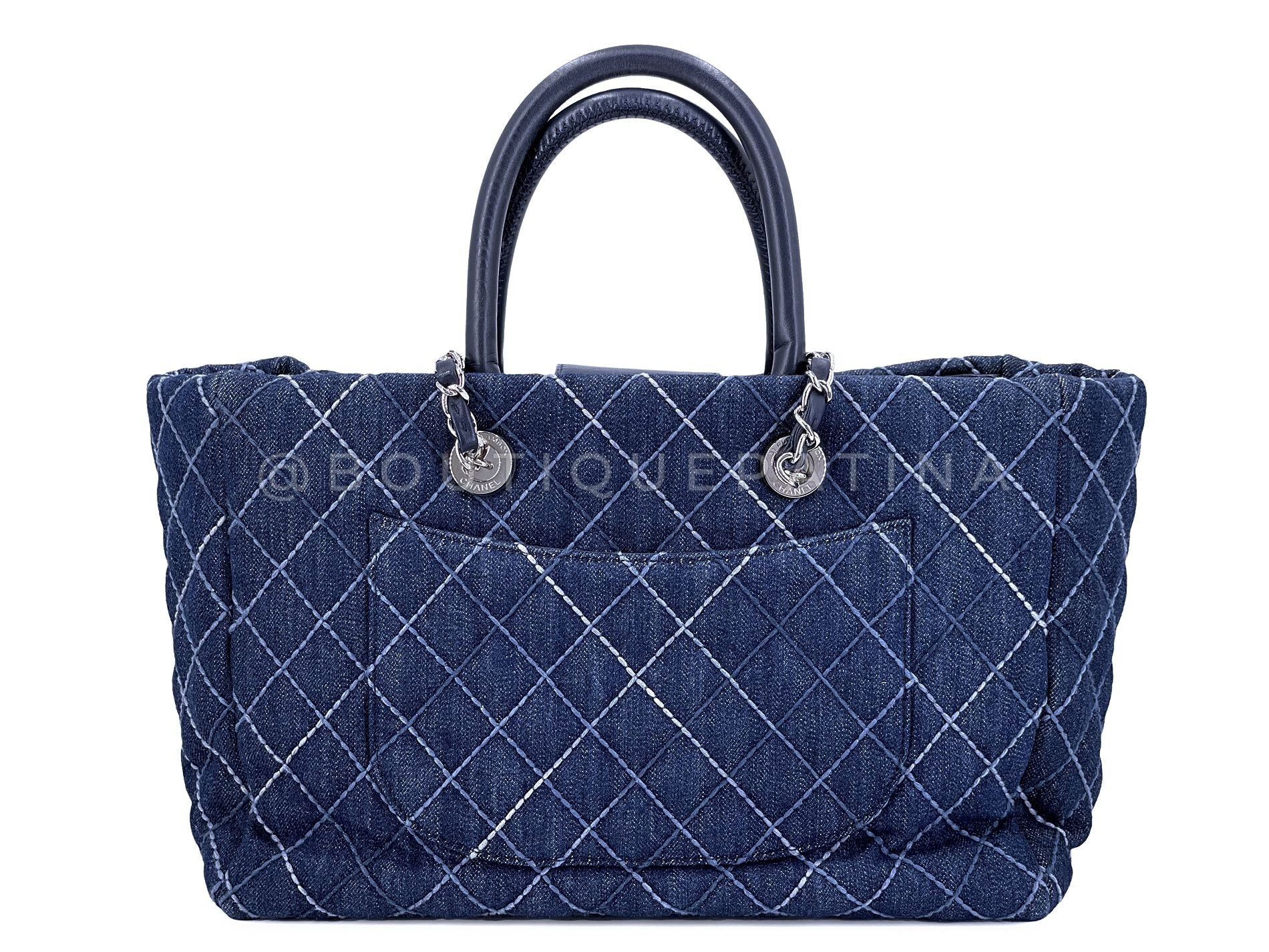Chanel Blue Denim Contrast Stitch Convertible Shopper Tote Bag SHW BKZ - Image 5
