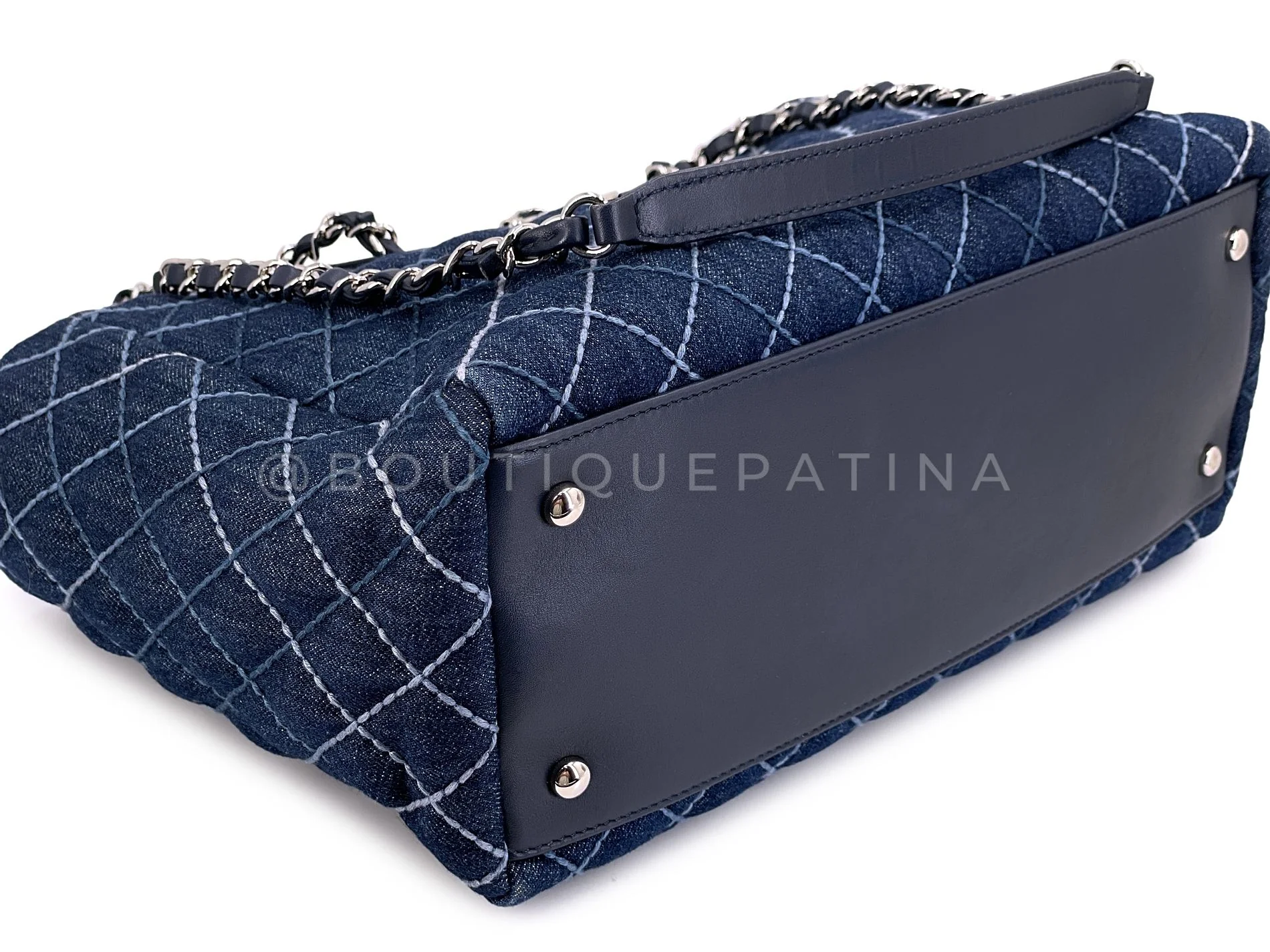 Chanel Blue Denim Contrast Stitch Convertible Shopper Tote Bag SHW BKZ - Image 7