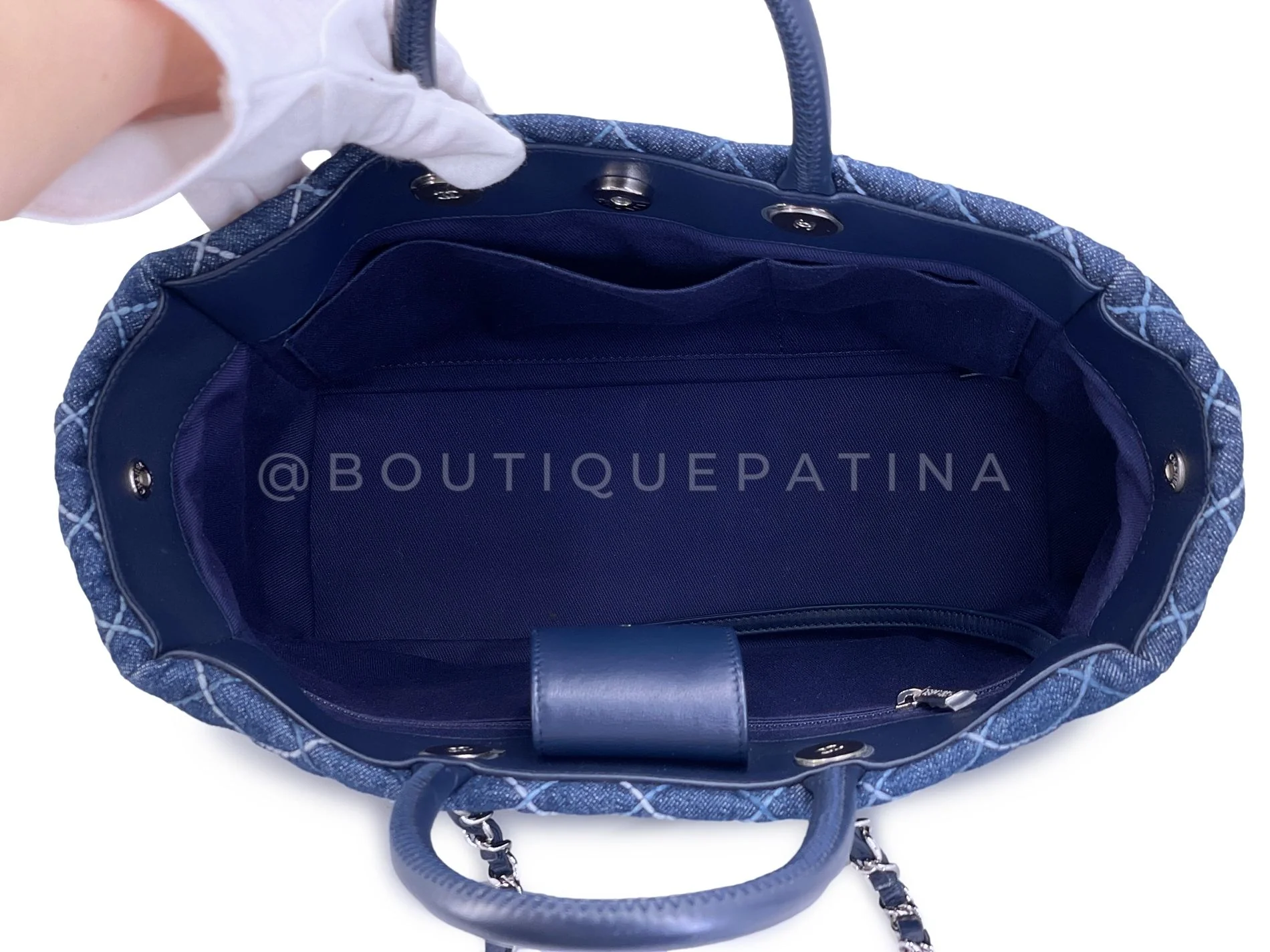 Chanel Blue Denim Contrast Stitch Convertible Shopper Tote Bag SHW BKZ - Image 9