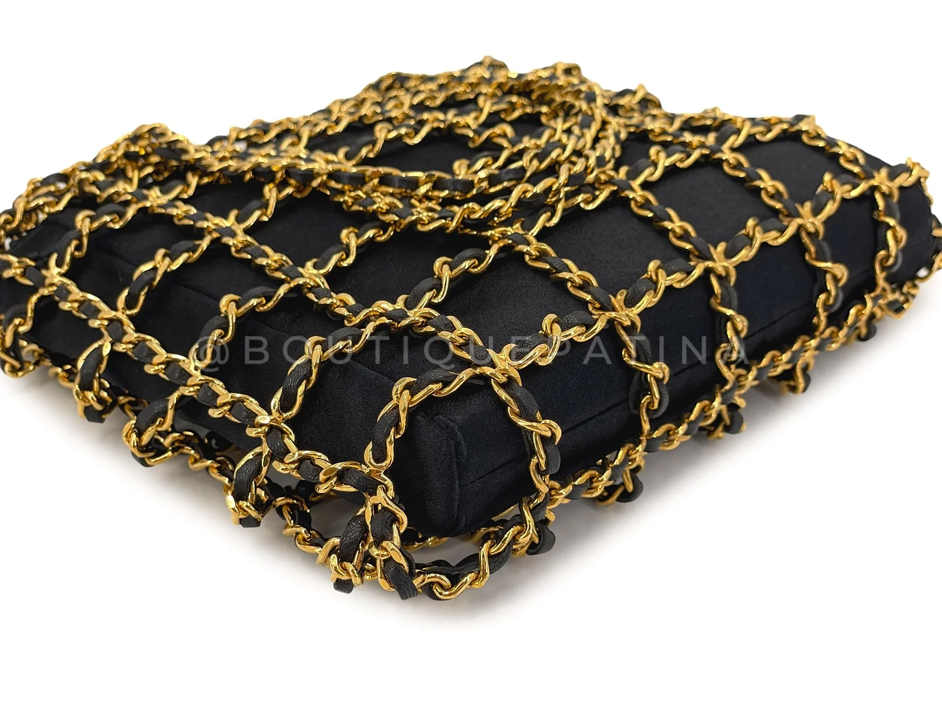 Rare Chanel 1994 Miniature Caged Silk Evening Bag 24k GHW Y7Z - Image 6