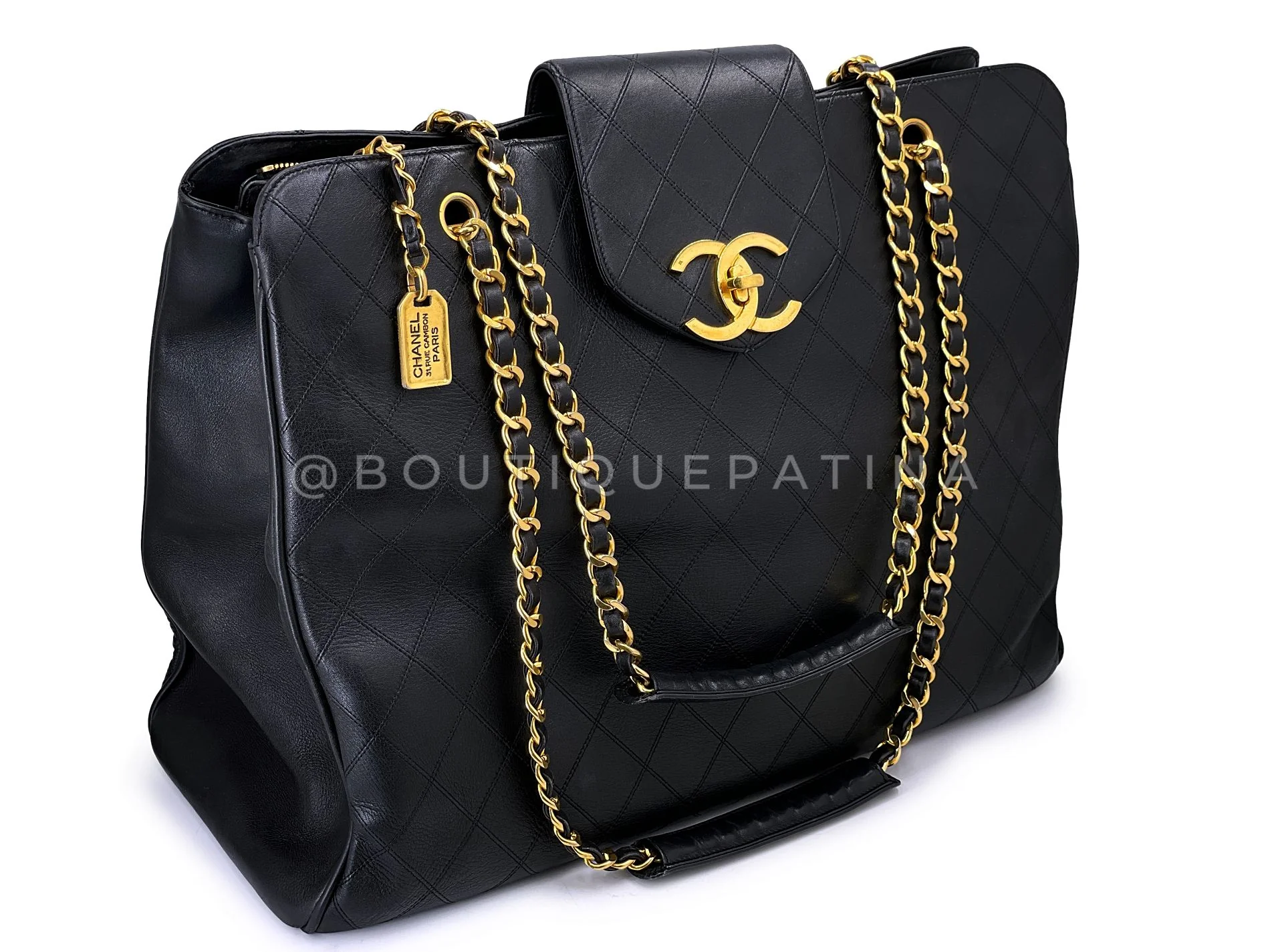 Chanel Vintage 1990s Black Quilted Supermodel XL Weekender Tote Bag 24k GHW WR2 - Image 2