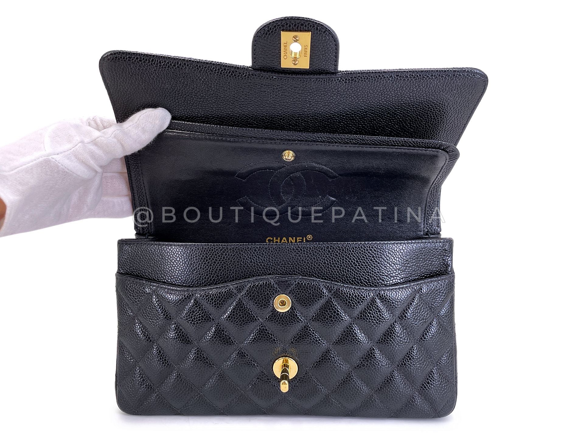 Chanel 2003 Vintage Black Caviar Medium Classic Double Flap Bag 24k GHW D3R - Image 9