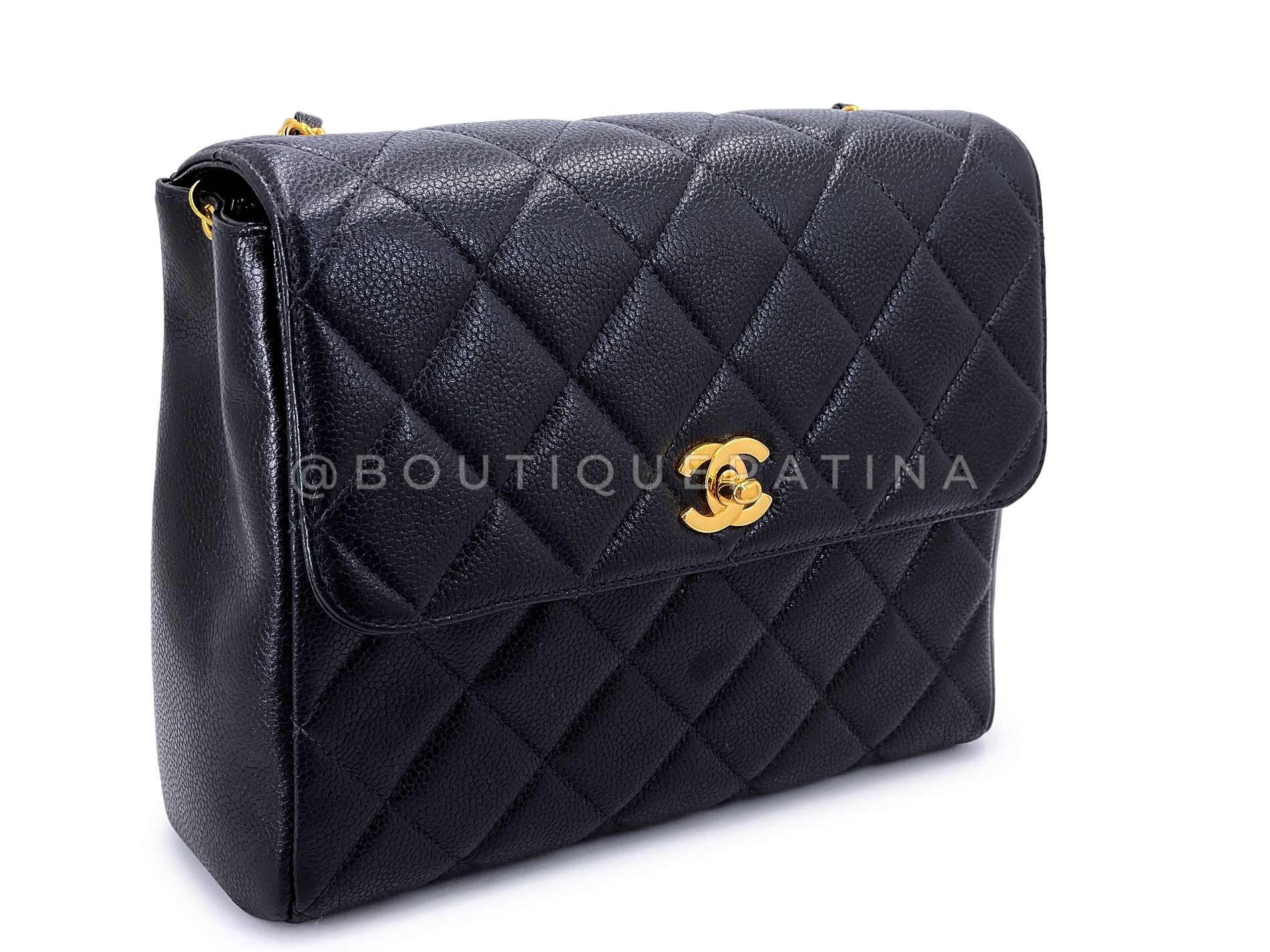 Chanel 1997 Vintage Black Caviar Square Crossbody Flap Bag 24k GHW - Image 3