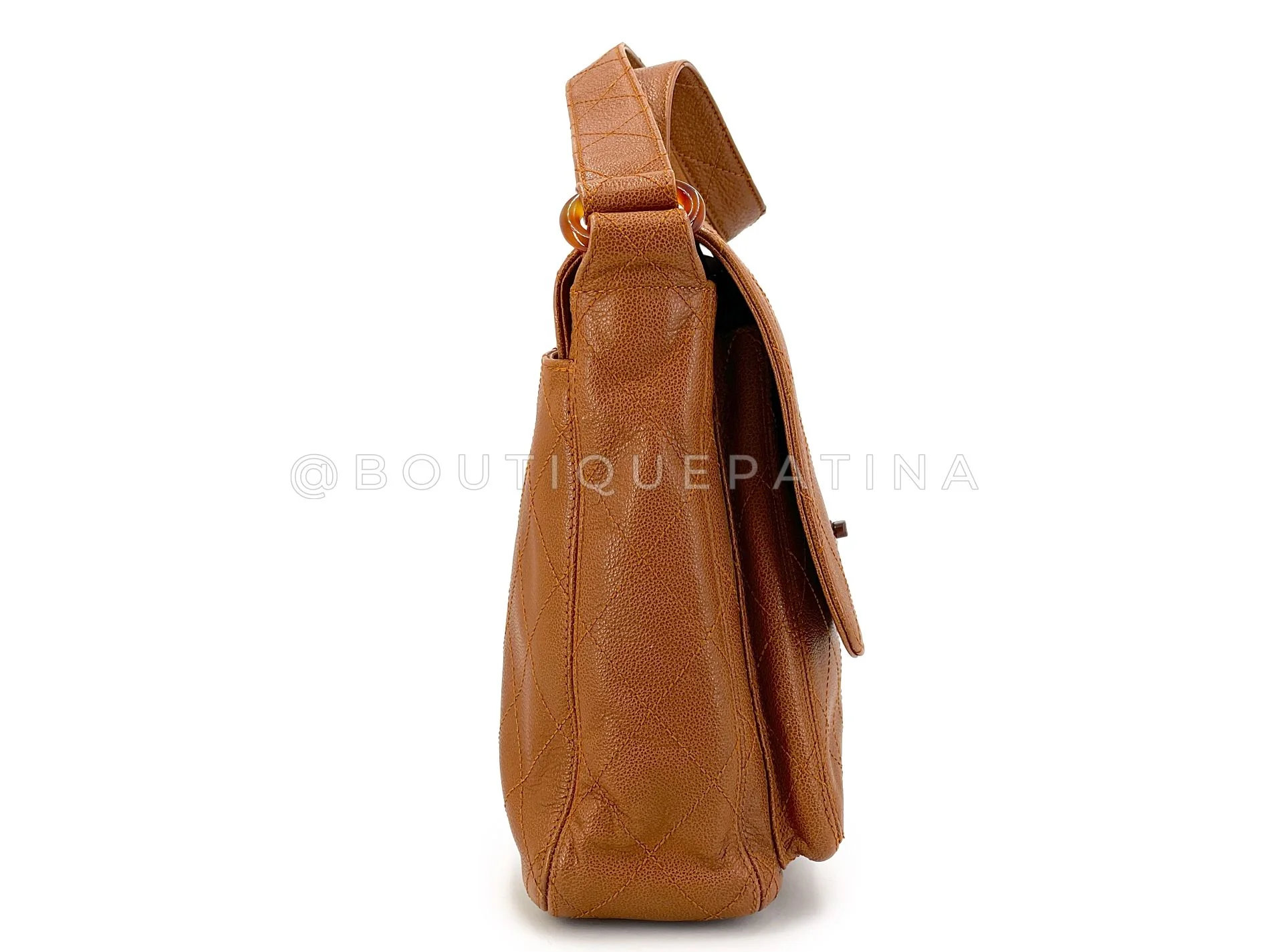 Chanel 1998 Vintage Nut Brown Tortoise Grained Calfskin Crossbody Messenger Flap Bag HO0 - Image 4