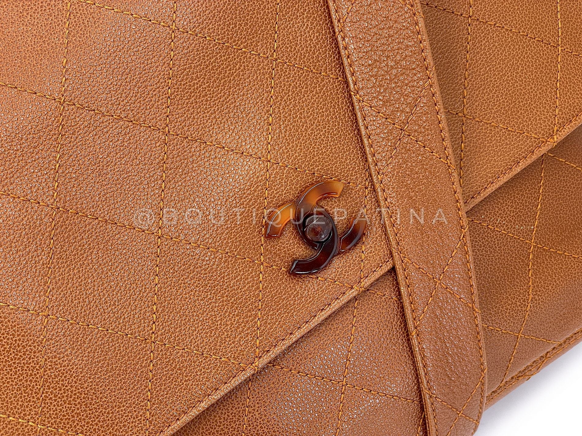 Chanel 1998 Vintage Nut Brown Tortoise Grained Calfskin Crossbody Messenger Flap Bag HO0 - Image 8