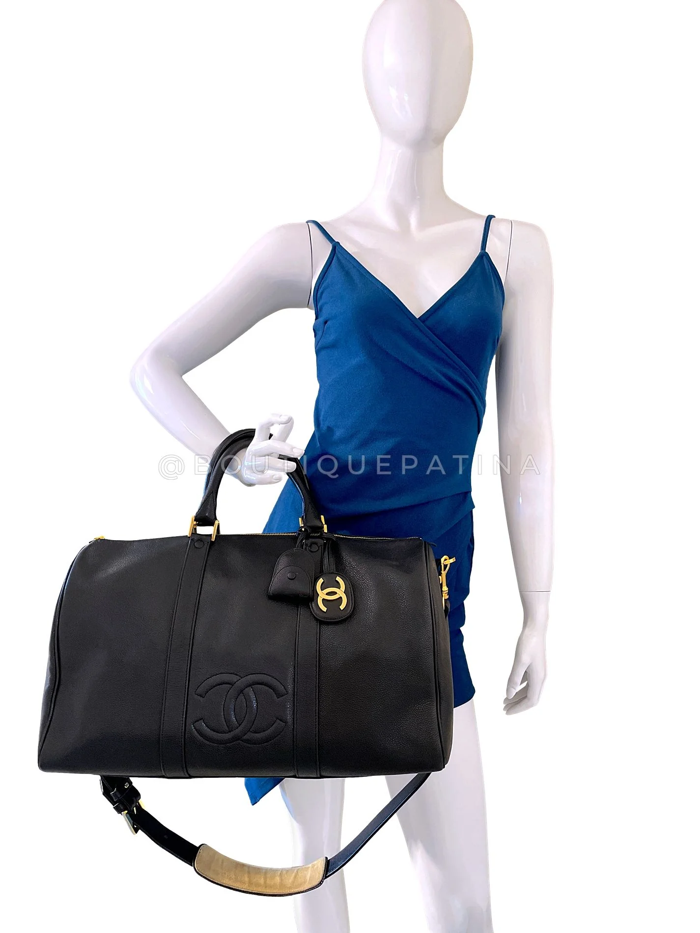 Chanel 1996 Vintage Oversized Black Caviar Duffle Duffel Bag Weekender A3X - Image 14