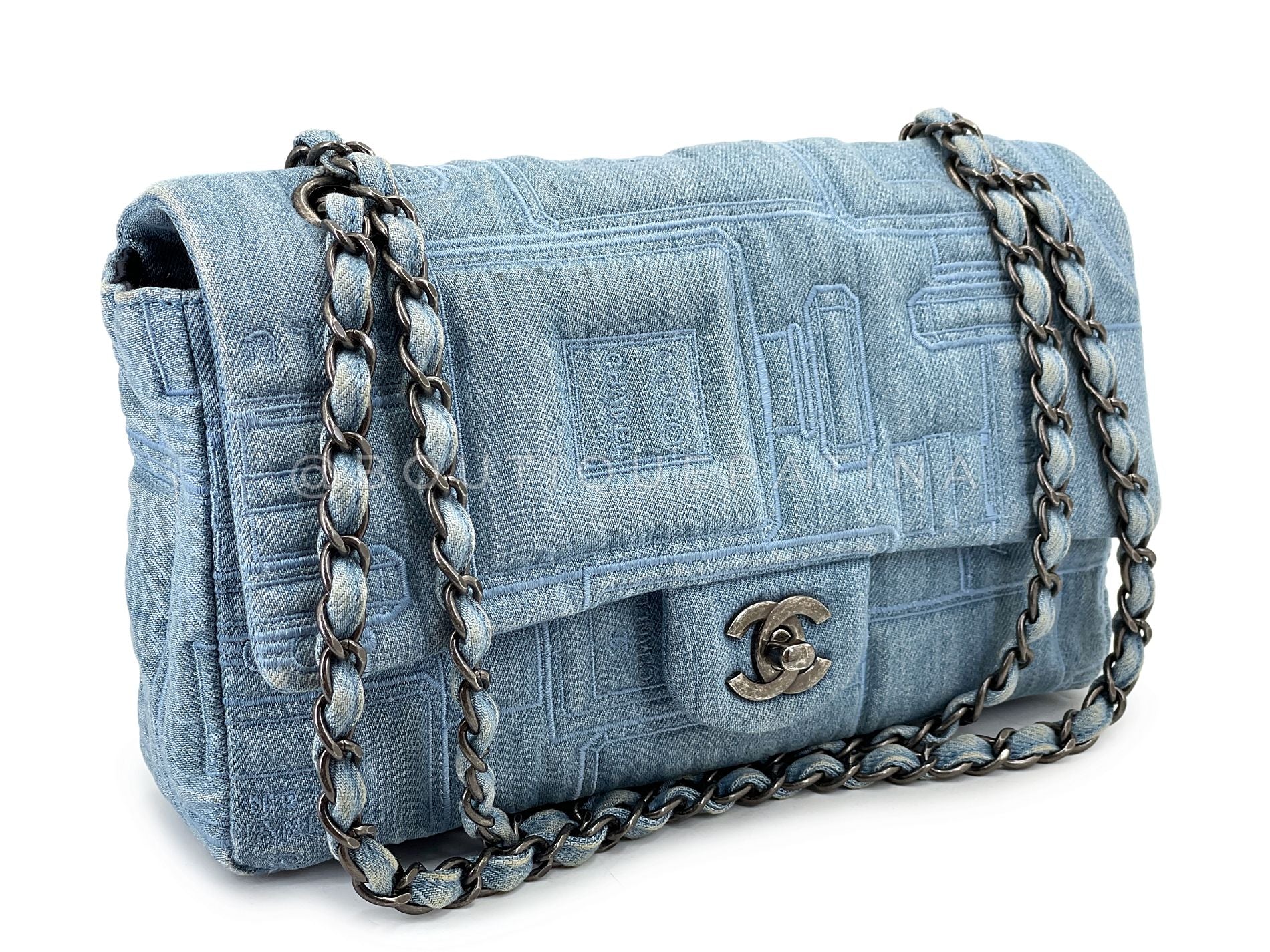 Chanel 2016 Blue Denim Perfume Bottle Medium Flap Bag RHW - Image 2