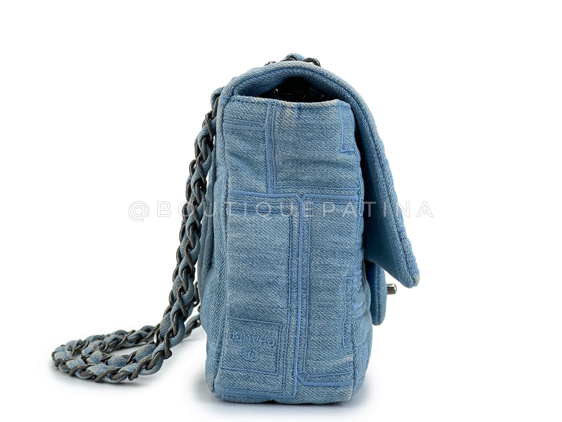 Chanel 2016 Blue Denim Perfume Bottle Medium Flap Bag RHW - Image 4