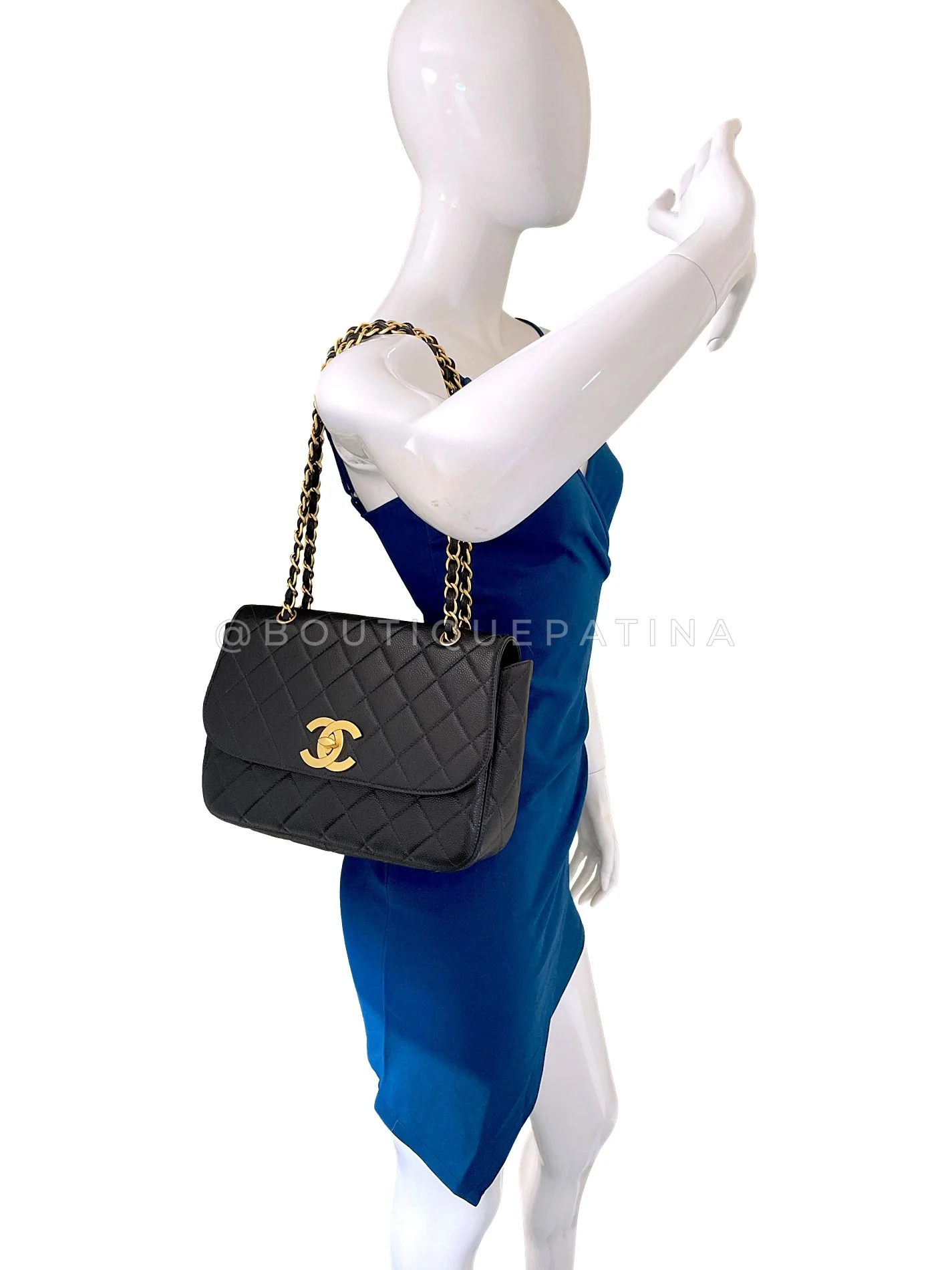 Rare Chanel Vintage Black Caviar Curved Jumbo CC Classic Flap Bag GHW ZI9 - Image 17