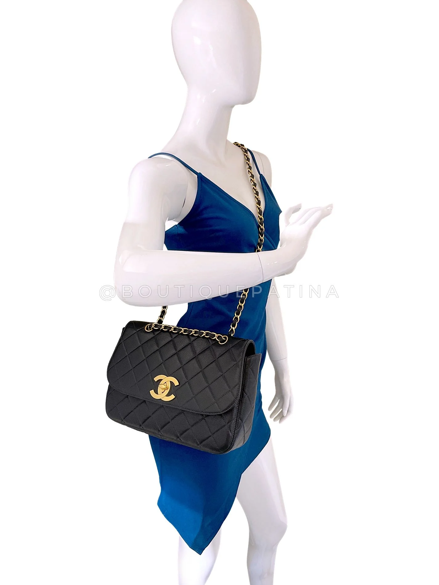 Rare Chanel Vintage Black Caviar Curved Jumbo CC Classic Flap Bag GHW ZI9 - Image 18