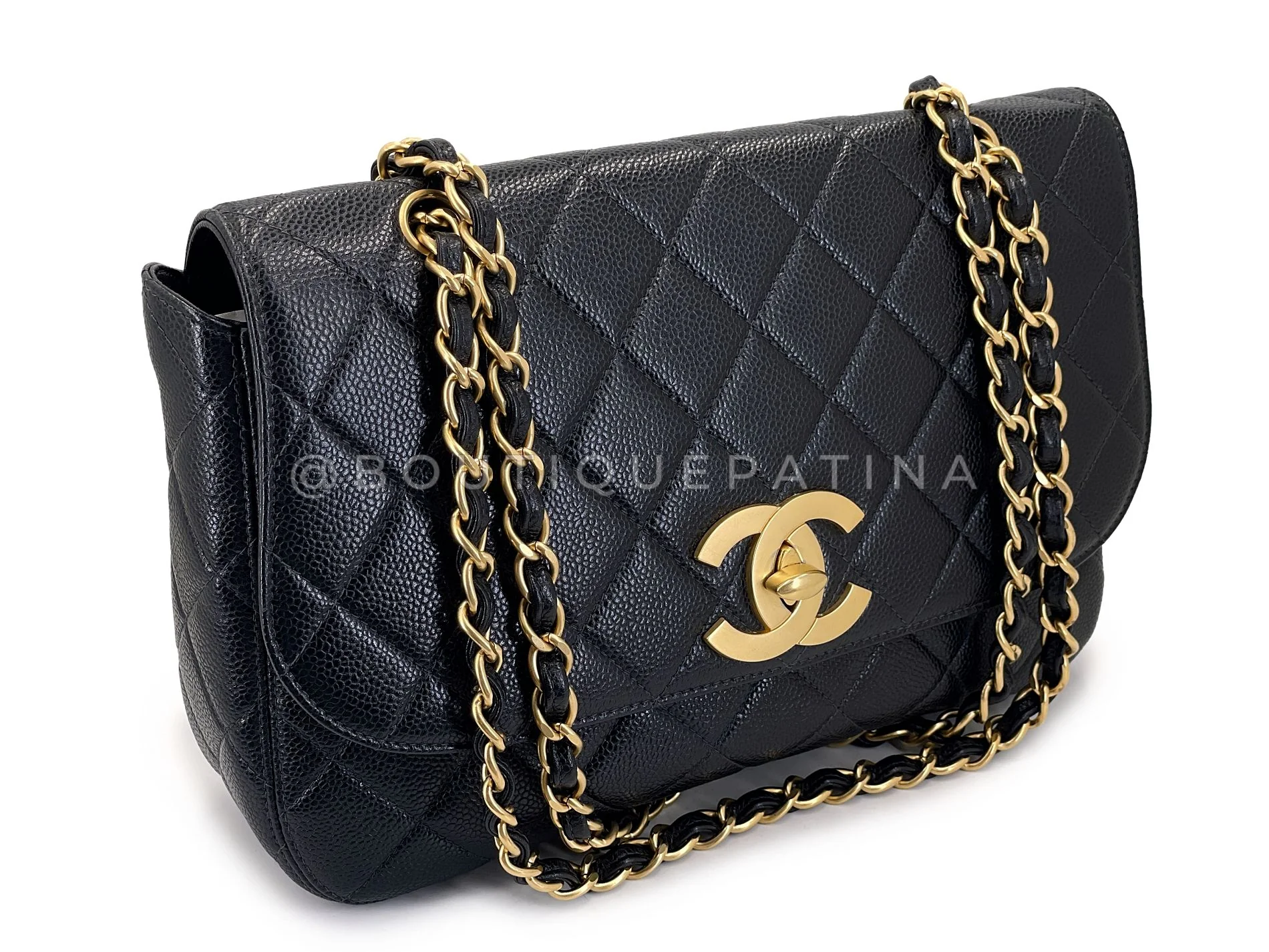 Rare Chanel Vintage Black Caviar Curved Jumbo CC Classic Flap Bag GHW ZI9 - Image 2