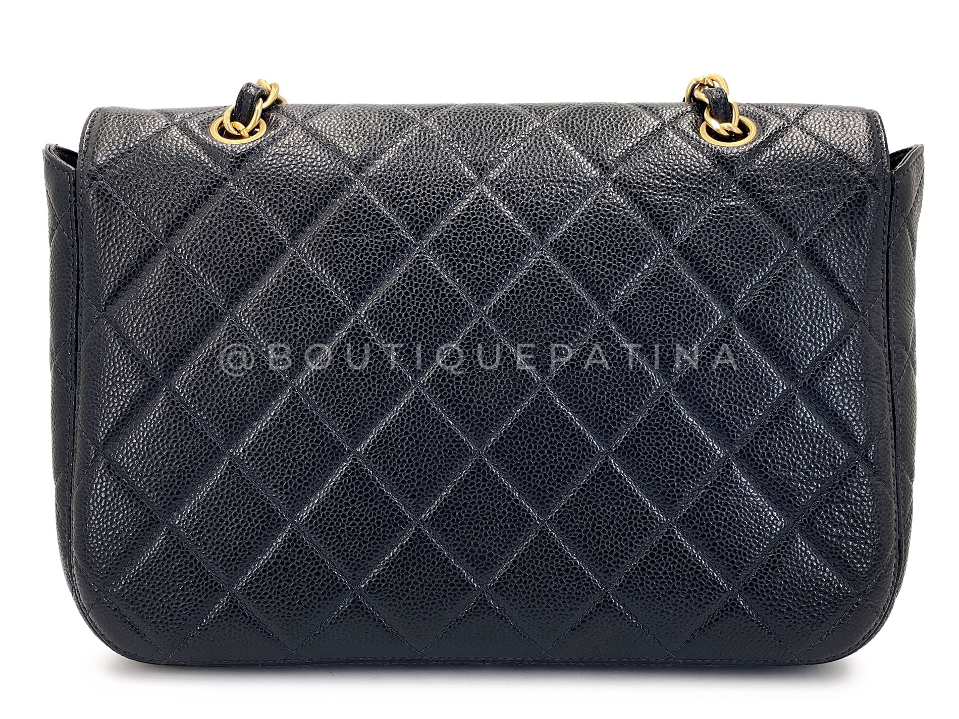 Rare Chanel Vintage Black Caviar Curved Jumbo CC Classic Flap Bag GHW ZI9 - Image 5