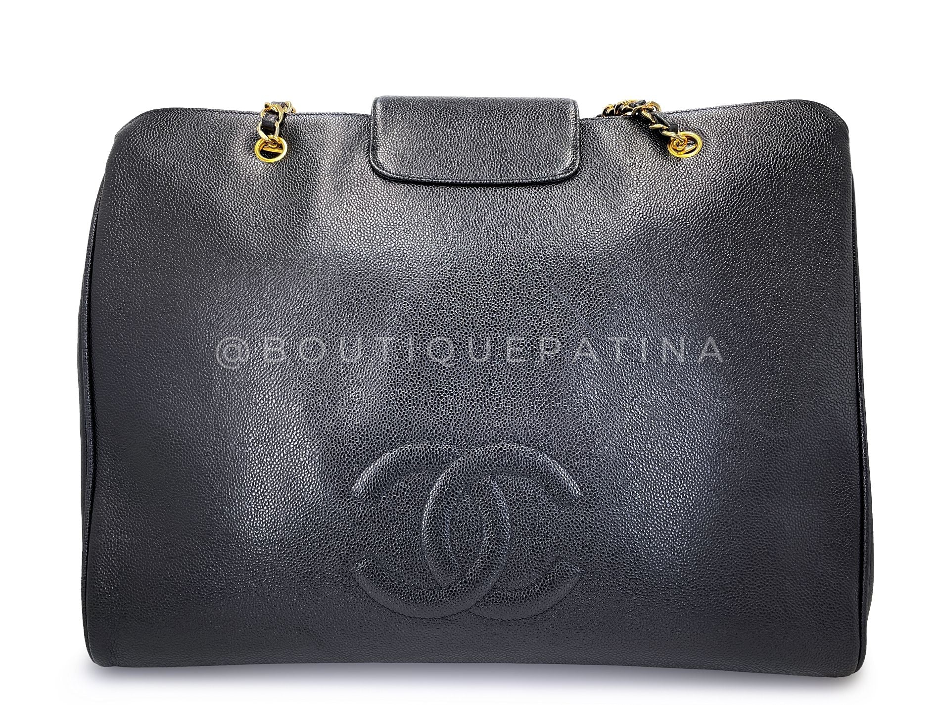 Chanel Vintage 1996 Caviar Weekender Supermodel XL Shopper Tote Bag 24k GHW Black     POV - Image 6