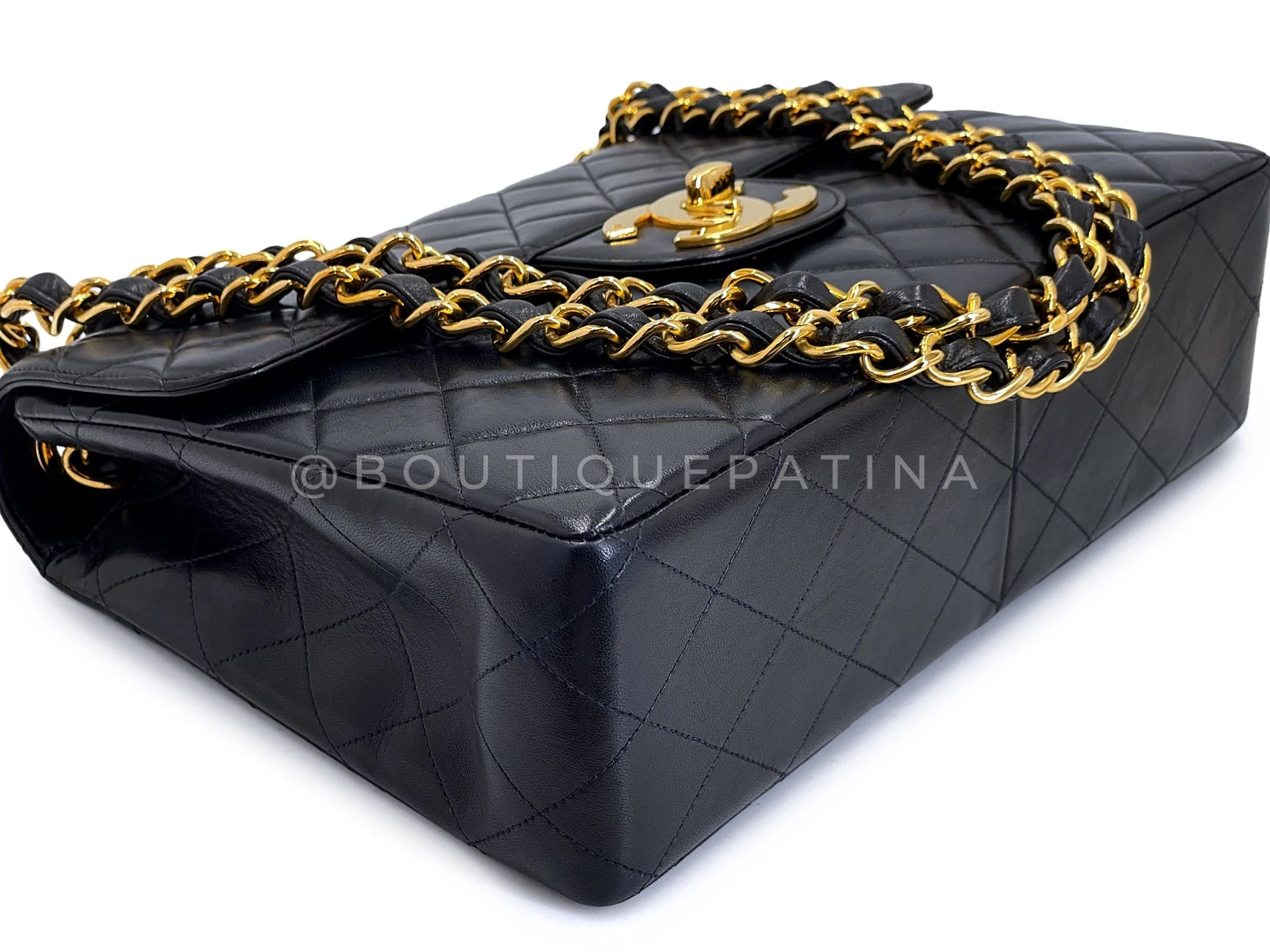 Chanel 1996 Vintage Black Jumbo Classic Flap Bag 24k GHW Lambskin 3QC - Image 7