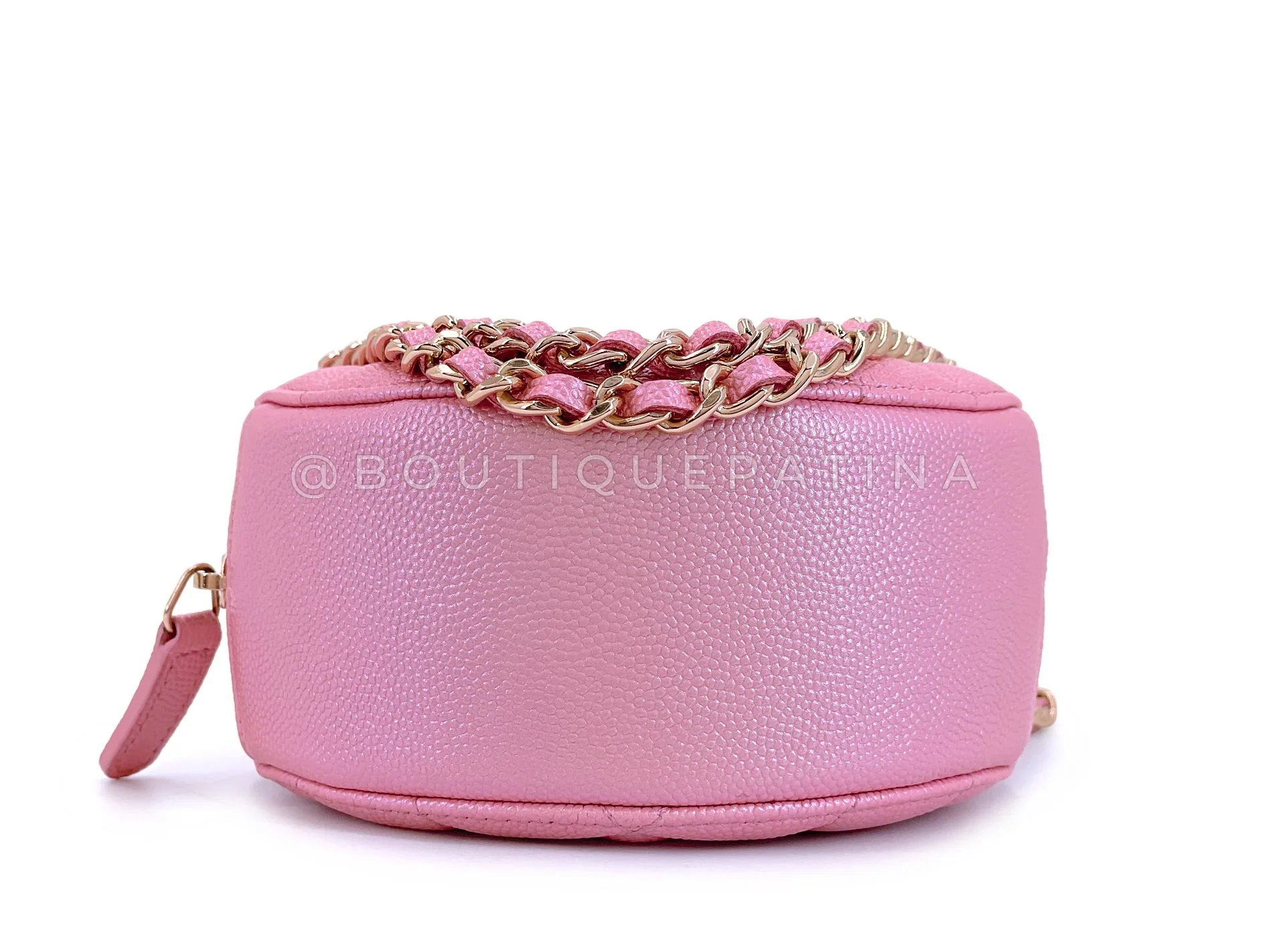 Chanel 19S Pearly Pink Caviar Pearly CC Round Drum Mini Shoulder Bag GHW V3M - Image 6