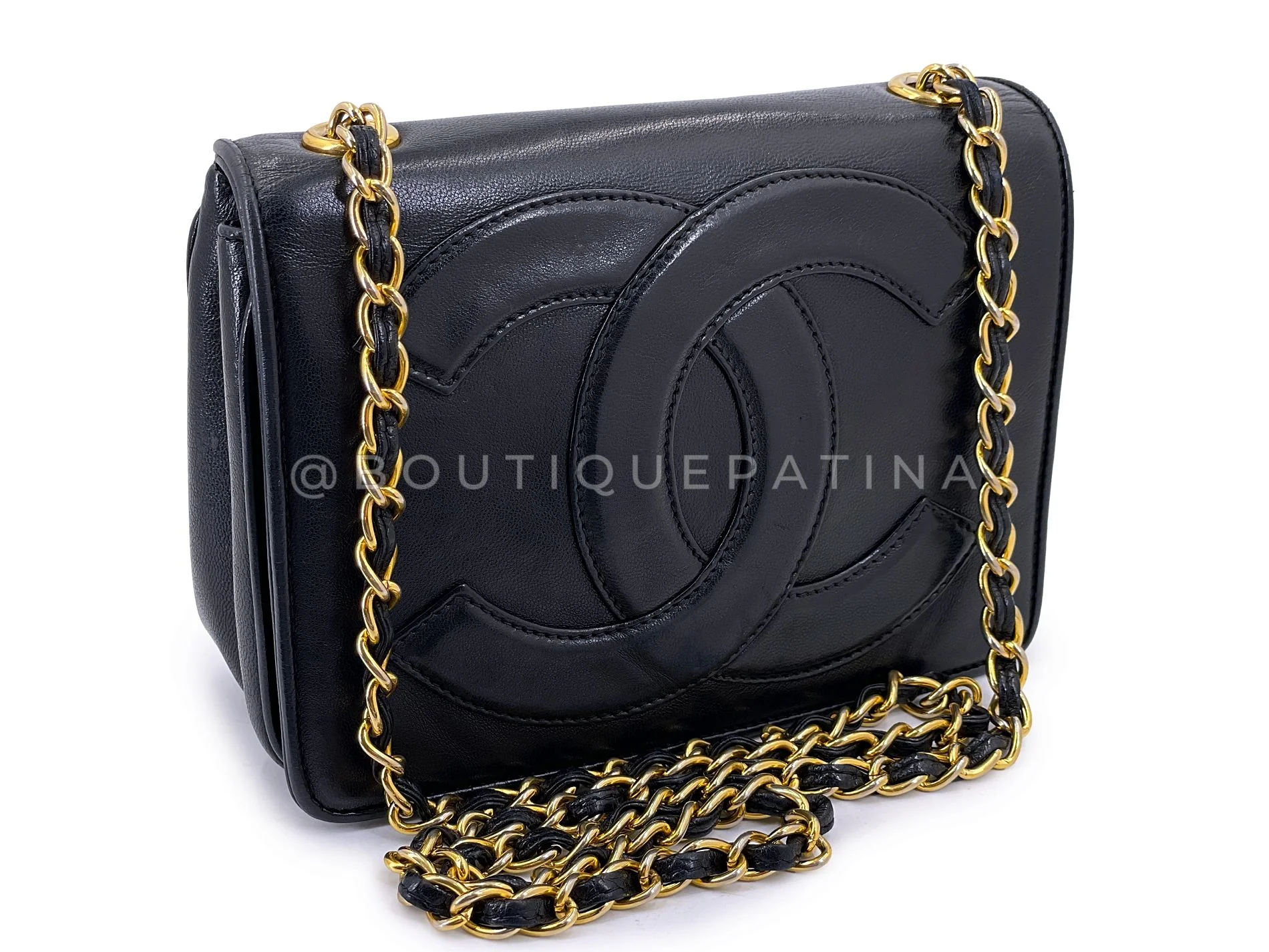 Chanel 1987 Vintage Black Giant Logo Mini Flap Bag 24k GHW C8Z - Image 2