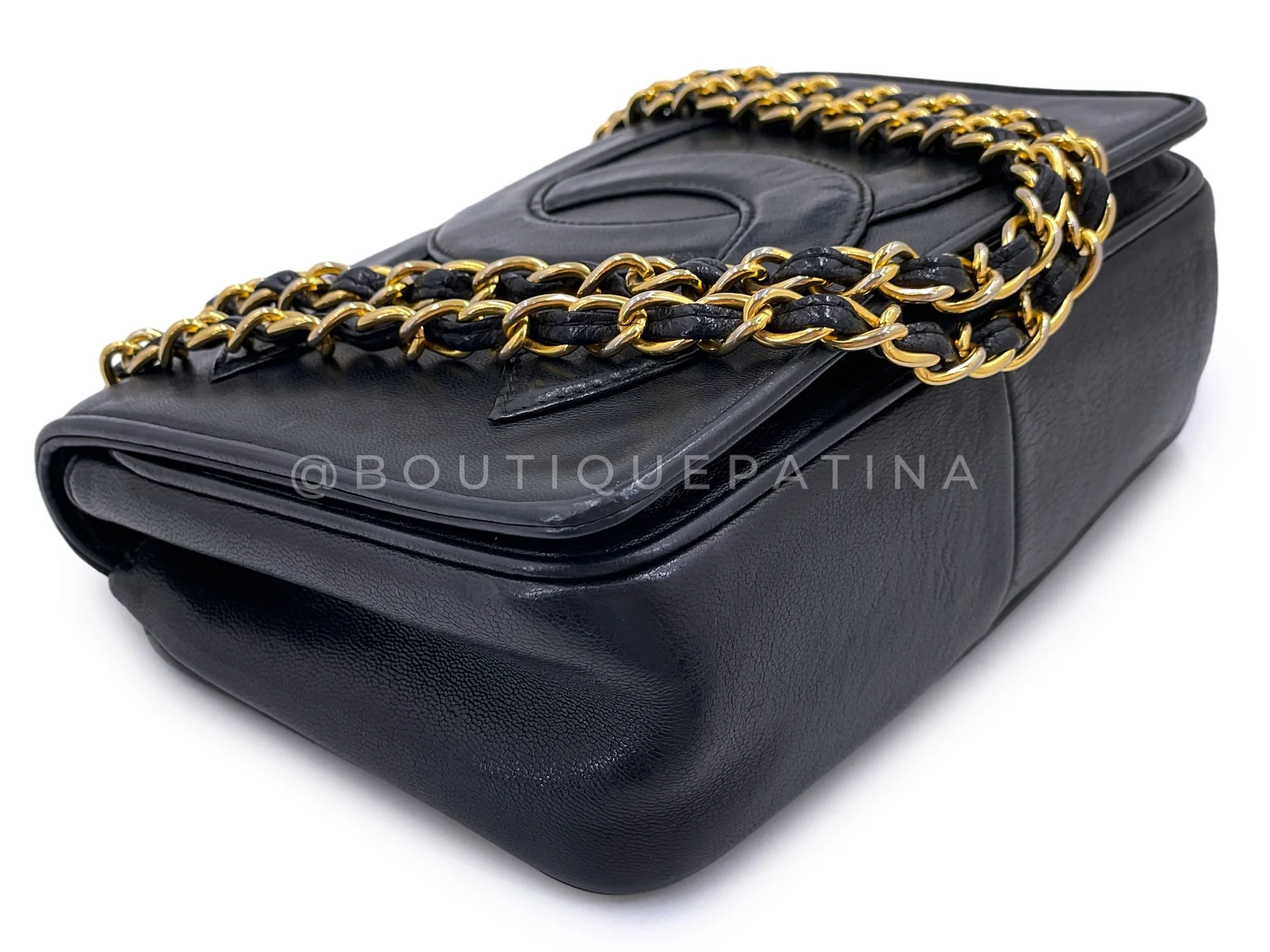 Chanel 1987 Vintage Black Giant Logo Mini Flap Bag 24k GHW C8Z - Image 7