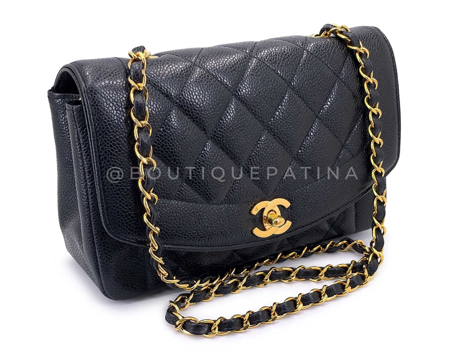 Chanel 1994 Vintage Black Caviar Small Diana Flap Bag 24k GHW 62T - Image 2