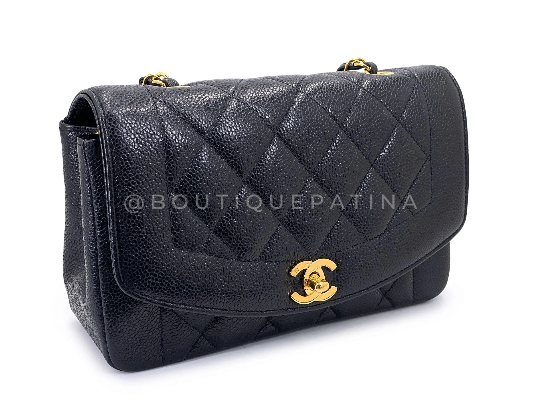 Chanel 1994 Vintage Black Caviar Small Diana Flap Bag 24k GHW 62T - Image 3