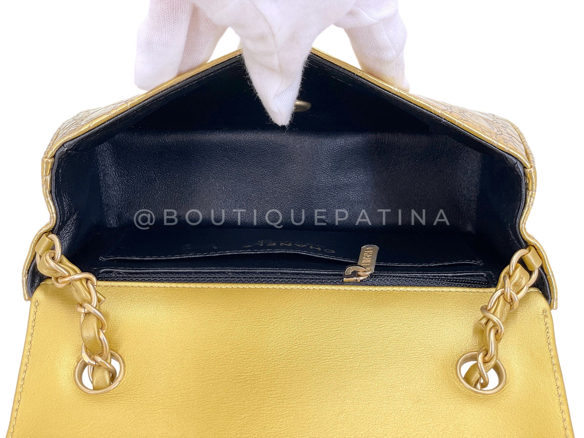 Chanel 19A Gold Crocodile Print Egyptian Mini Flap Bag GHW DG1 - Image 11