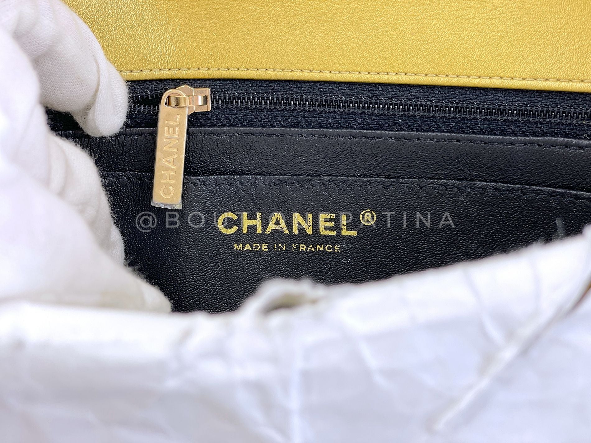 Chanel 19A Gold Crocodile Print Egyptian Mini Flap Bag GHW DG1 - Image 12
