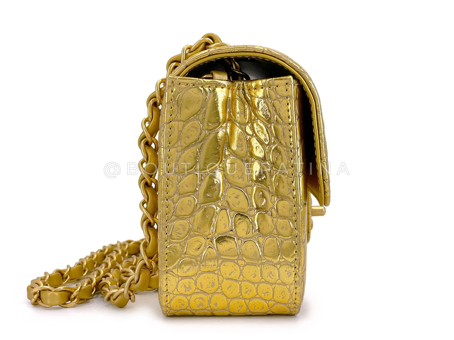 Chanel 19A Gold Crocodile Print Egyptian Mini Flap Bag GHW DG1 - Image 4