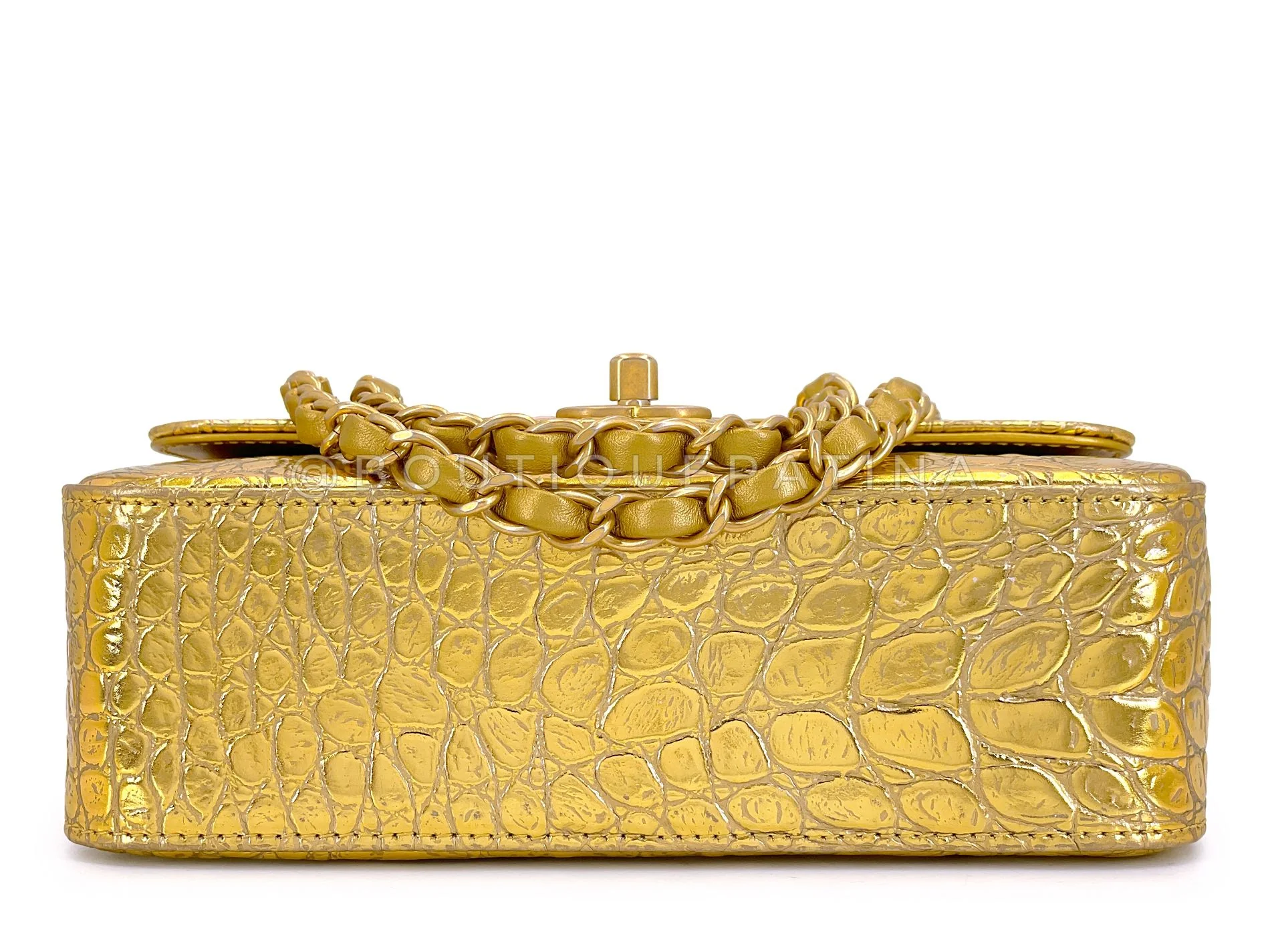 Chanel 19A Gold Crocodile Print Egyptian Mini Flap Bag GHW DG1 - Image 6