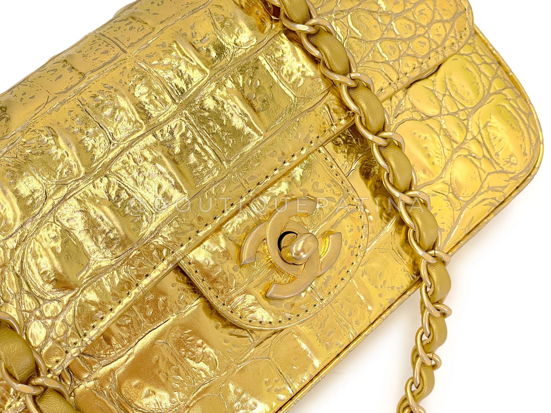 Chanel 19A Gold Crocodile Print Egyptian Mini Flap Bag GHW DG1 - Image 8