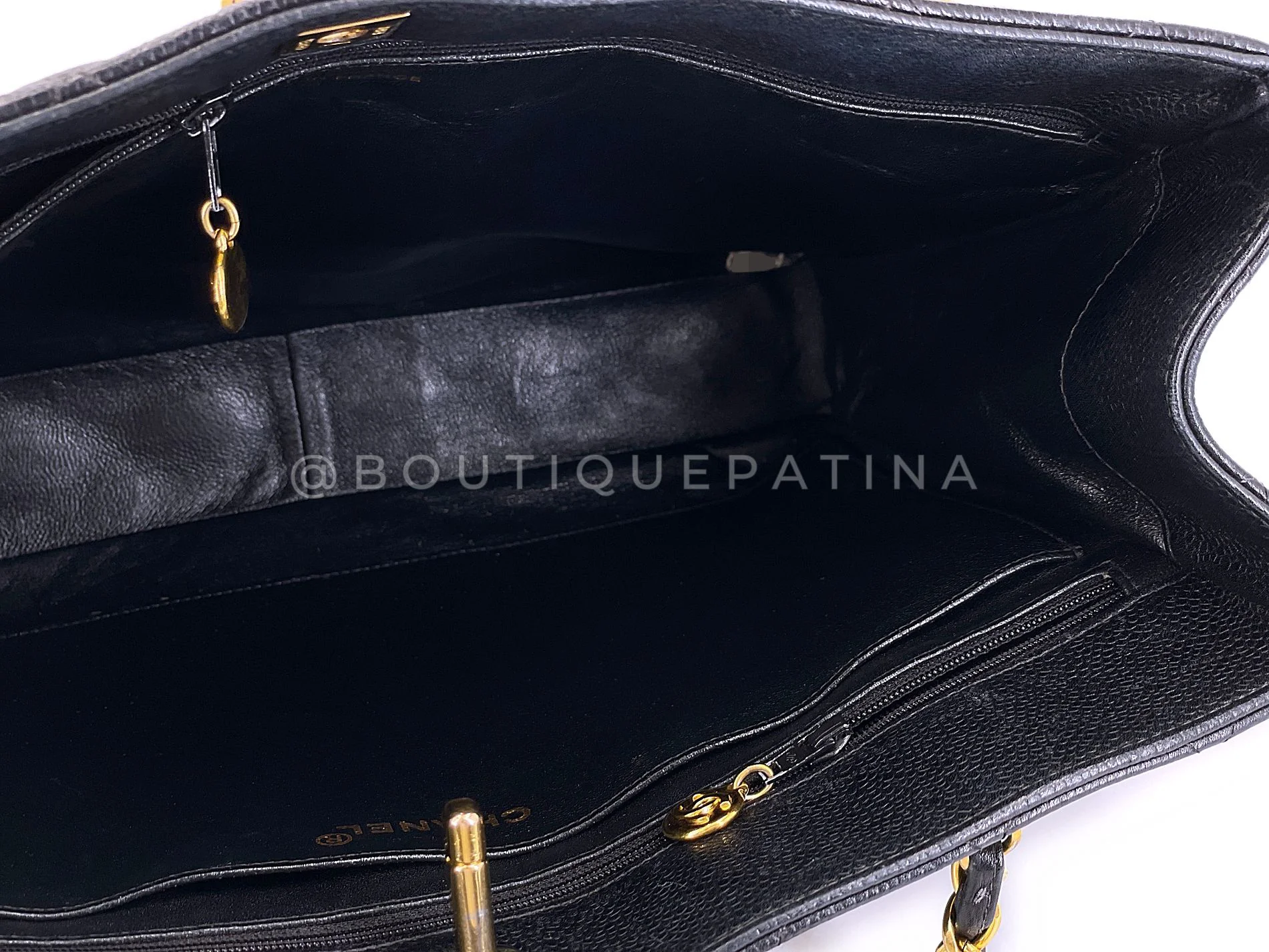 Chanel 90s Vintage Black Caviar Timeless Medium Turnlock Shopper Tote Bag 24k GHW EMO - Image 10