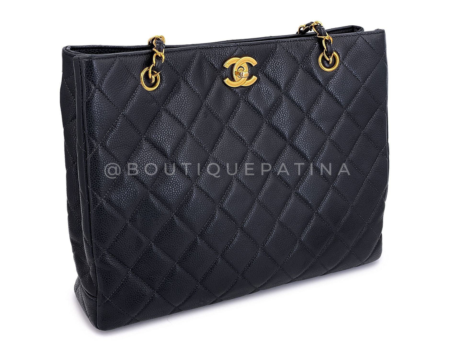 Chanel 90s Vintage Black Caviar Timeless Medium Turnlock Shopper Tote Bag 24k GHW EMO - Image 3