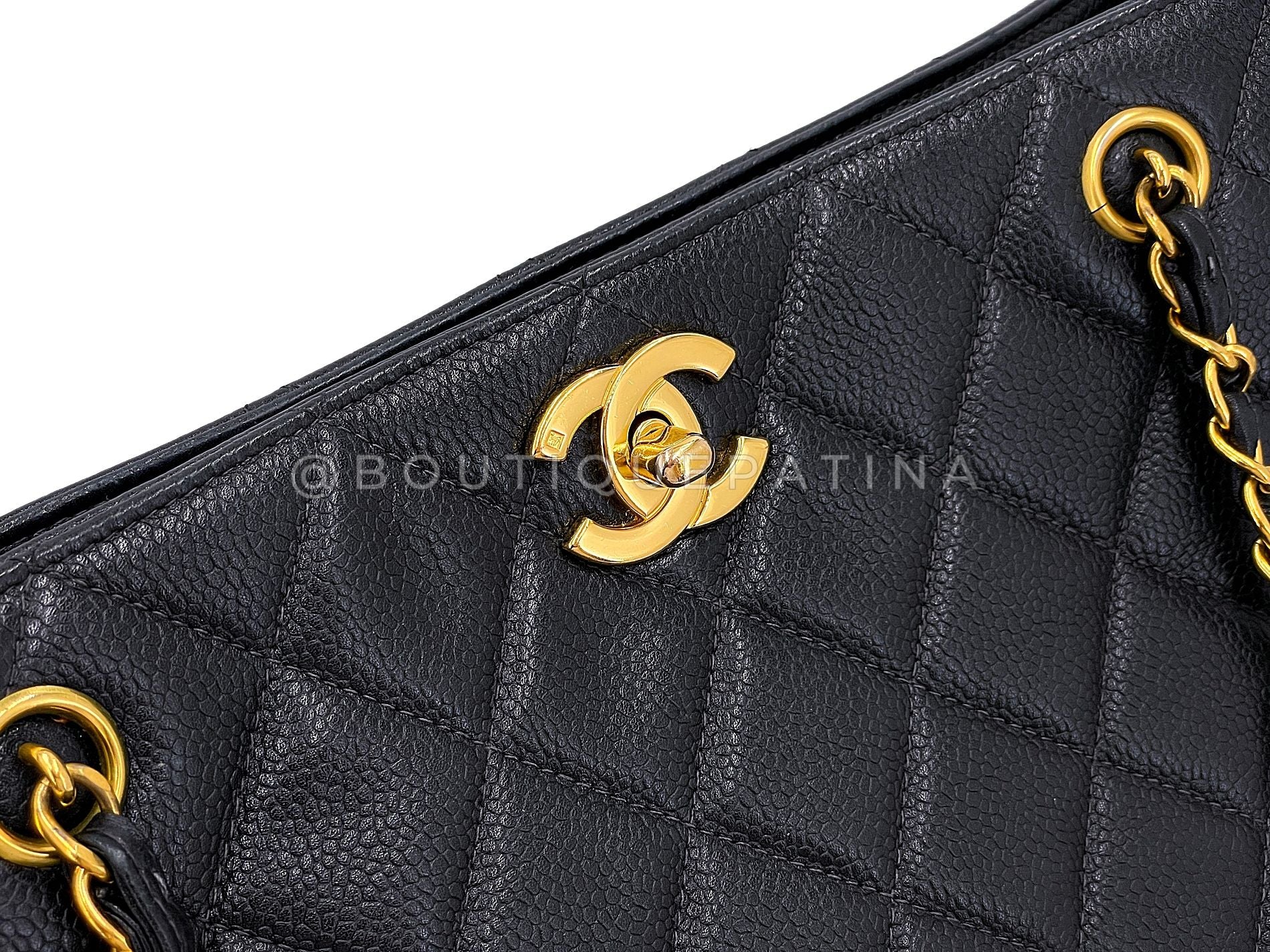 Chanel 90s Vintage Black Caviar Timeless Medium Turnlock Shopper Tote Bag 24k GHW EMO - Image 8