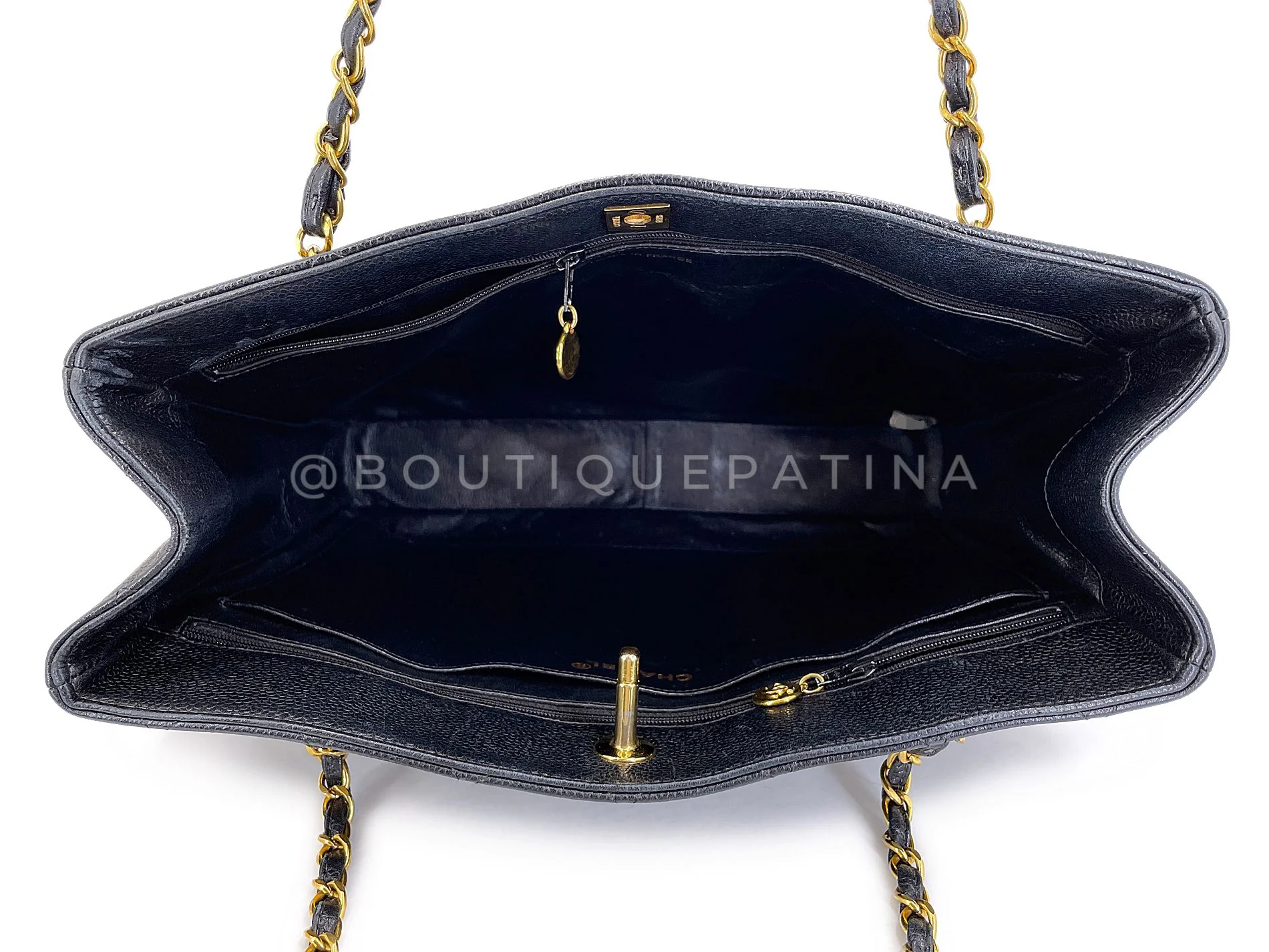 Chanel 90s Vintage Black Caviar Timeless Medium Turnlock Shopper Tote Bag 24k GHW EMO - Image 9