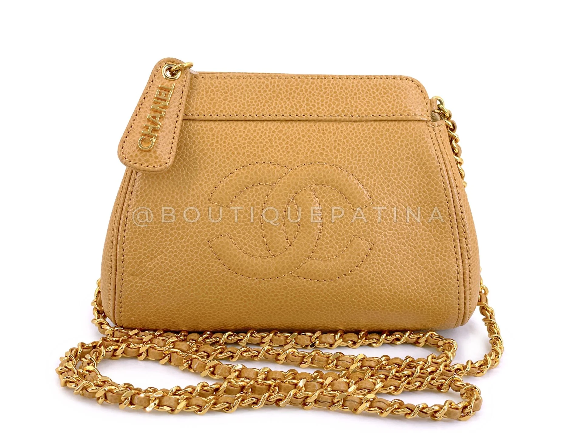 Chanel 1997 Vintage Beige Caviar Crossbody Mini Pouch Bag 24k GHW STT - Image 2