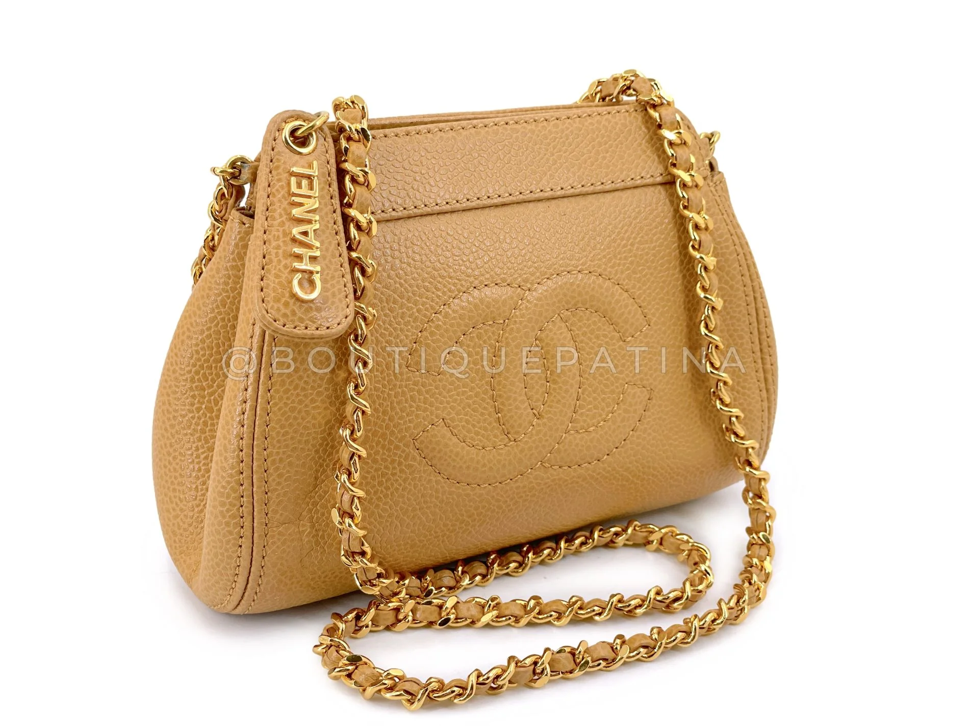 Chanel 1997 Vintage Beige Caviar Crossbody Mini Pouch Bag 24k GHW STT - Image 3