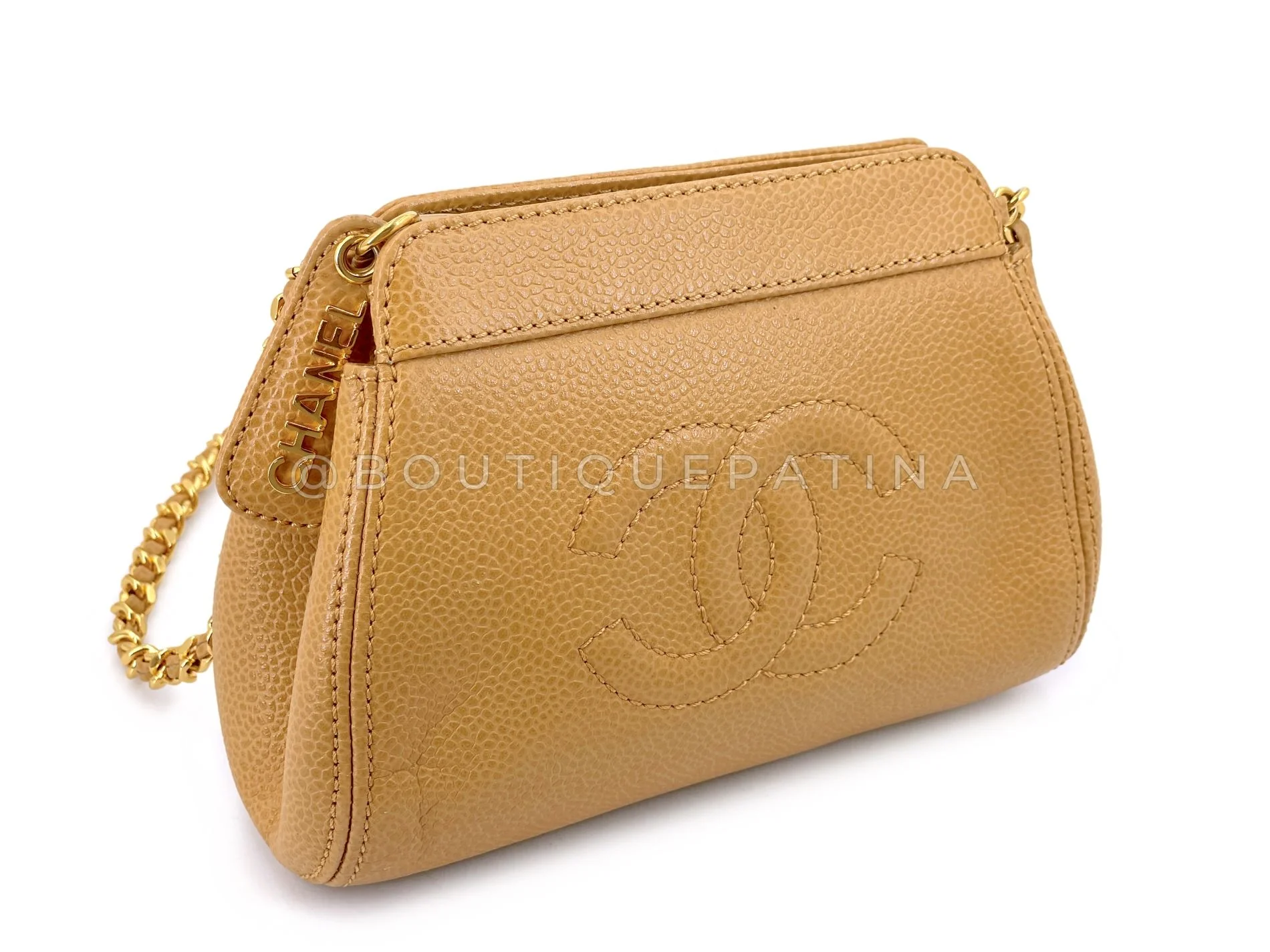 Chanel 1997 Vintage Beige Caviar Crossbody Mini Pouch Bag 24k GHW STT - Image 4
