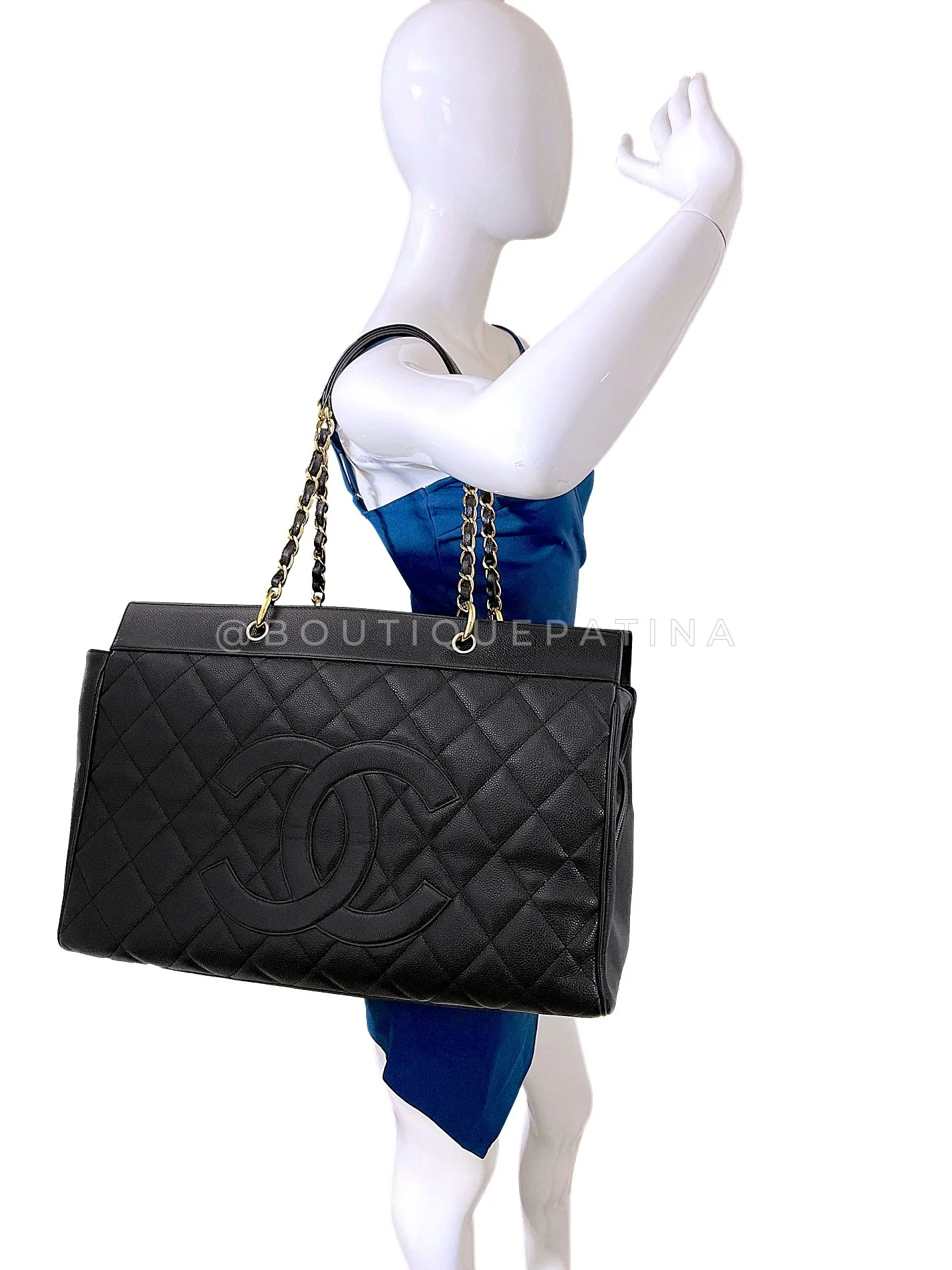 Chanel 2003 Vintage Black Caviar Supermodel Weekender XXL GST Travel Tote Bag 501 - Image 13
