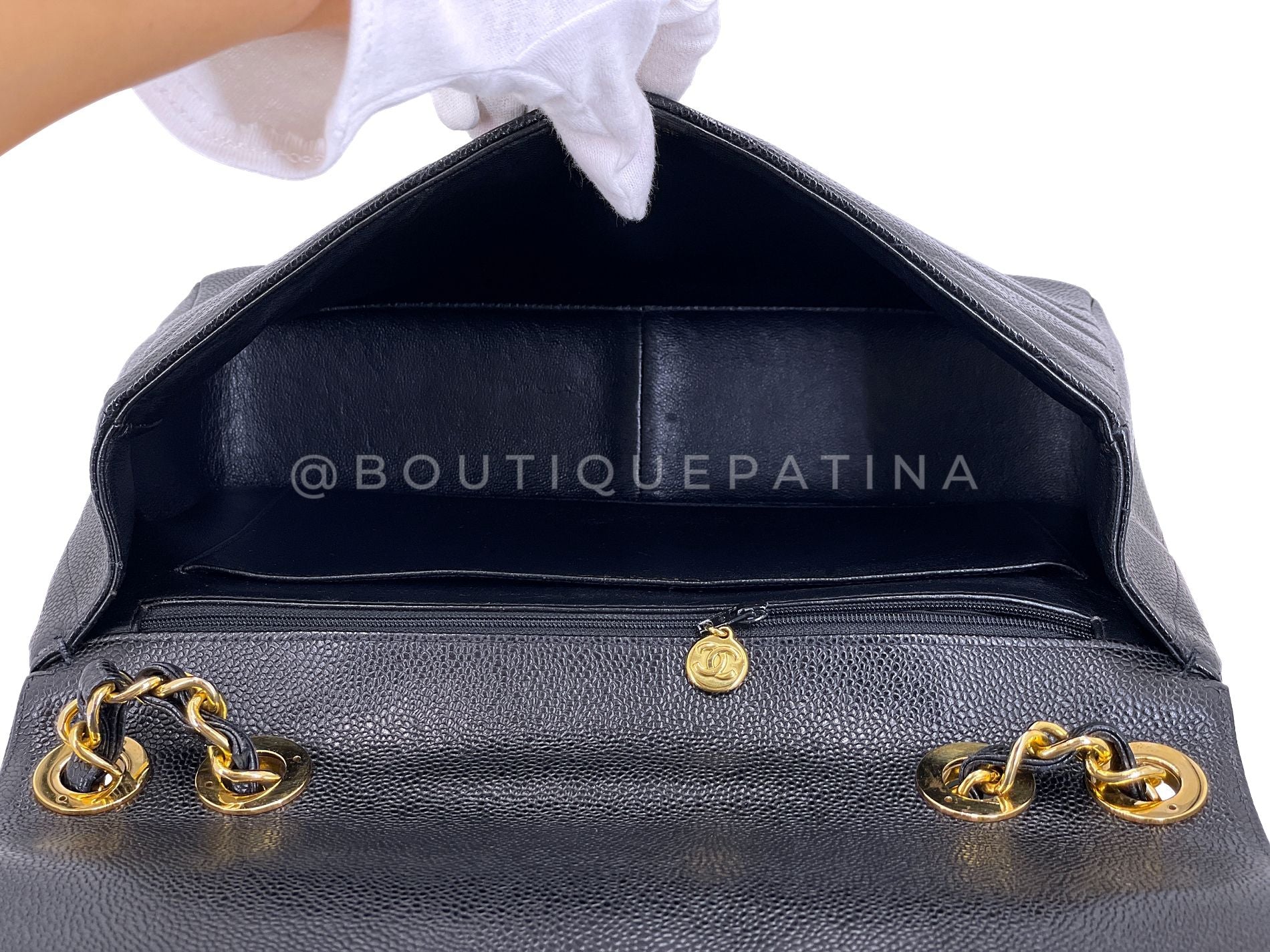 Chanel Vintage Caviar Covered CC Jumbo Flap Bag Black H4F - Image 10