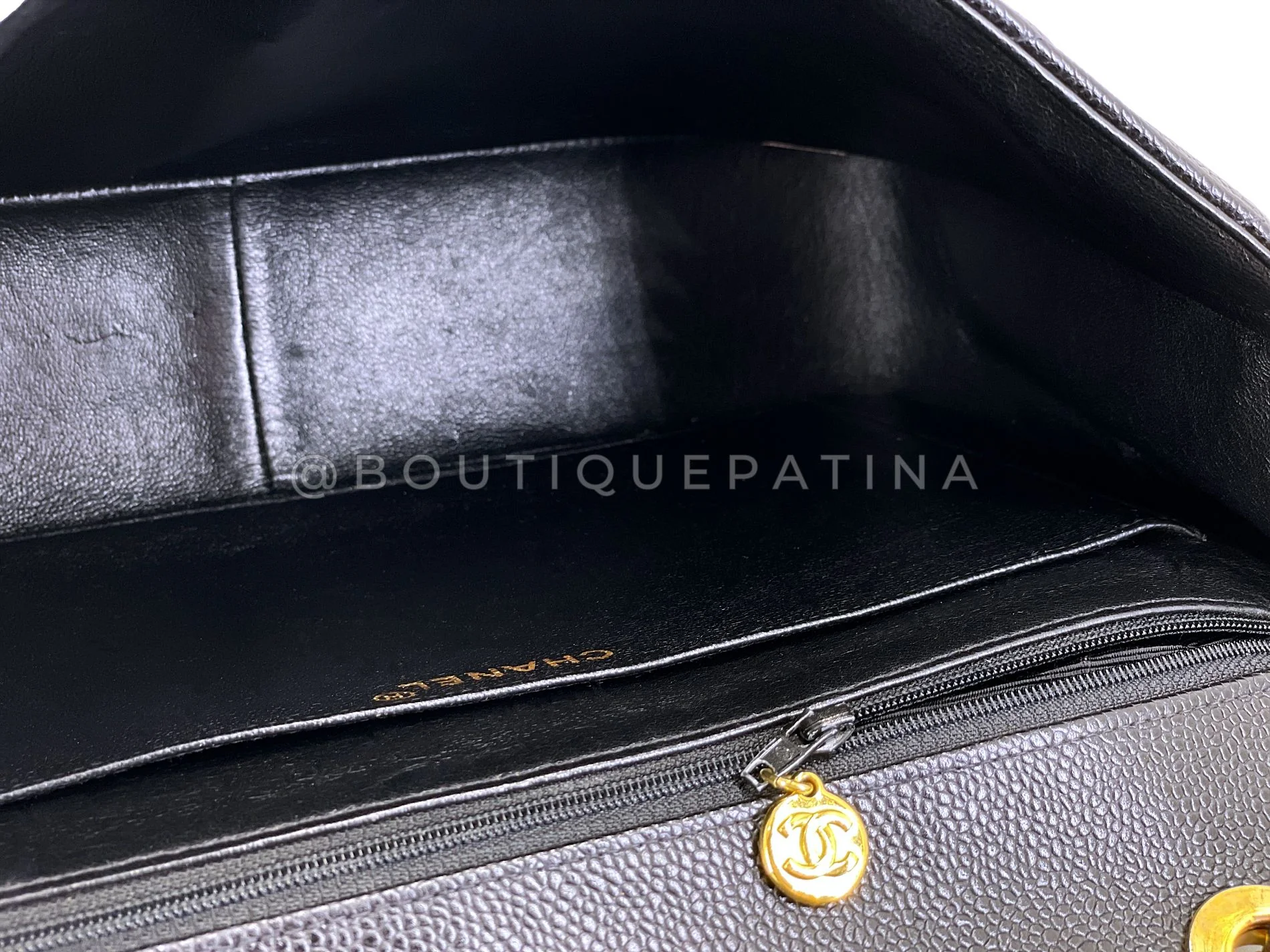 Chanel Vintage Caviar Covered CC Jumbo Flap Bag Black H4F - Image 11