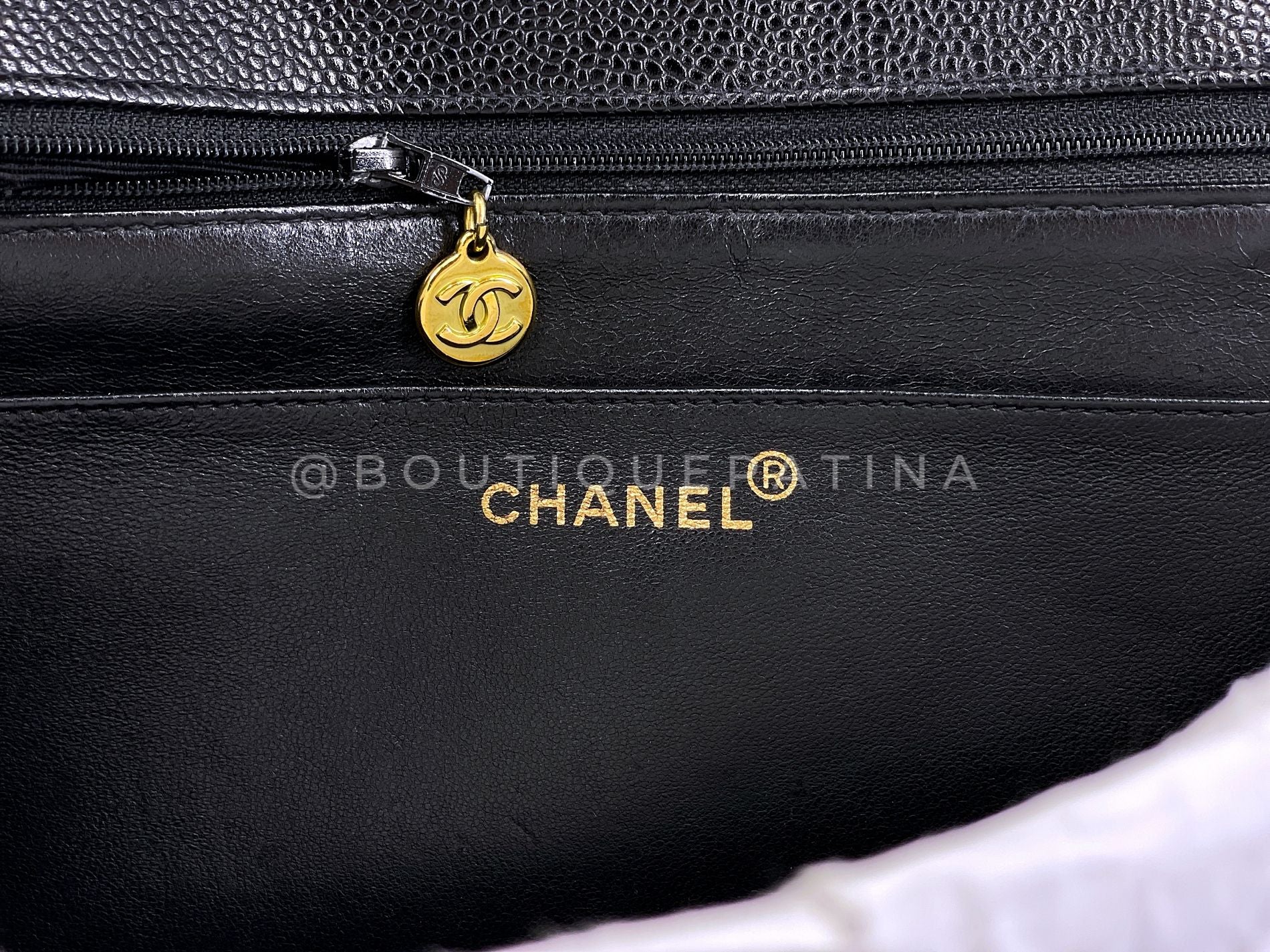 Chanel Vintage Caviar Covered CC Jumbo Flap Bag Black H4F - Image 12