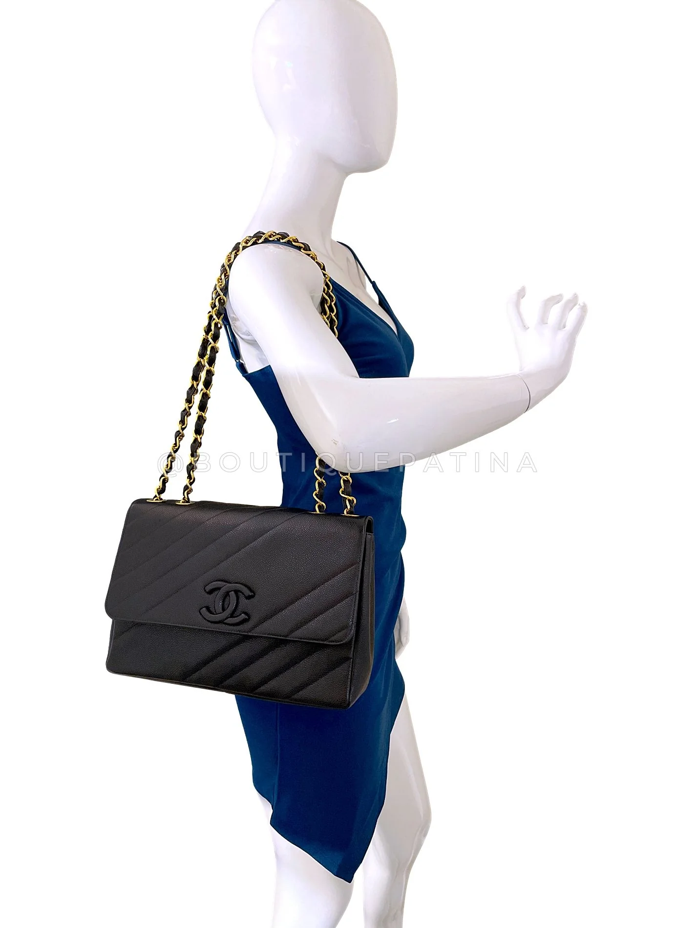 Chanel Vintage Caviar Covered CC Jumbo Flap Bag Black H4F - Image 15