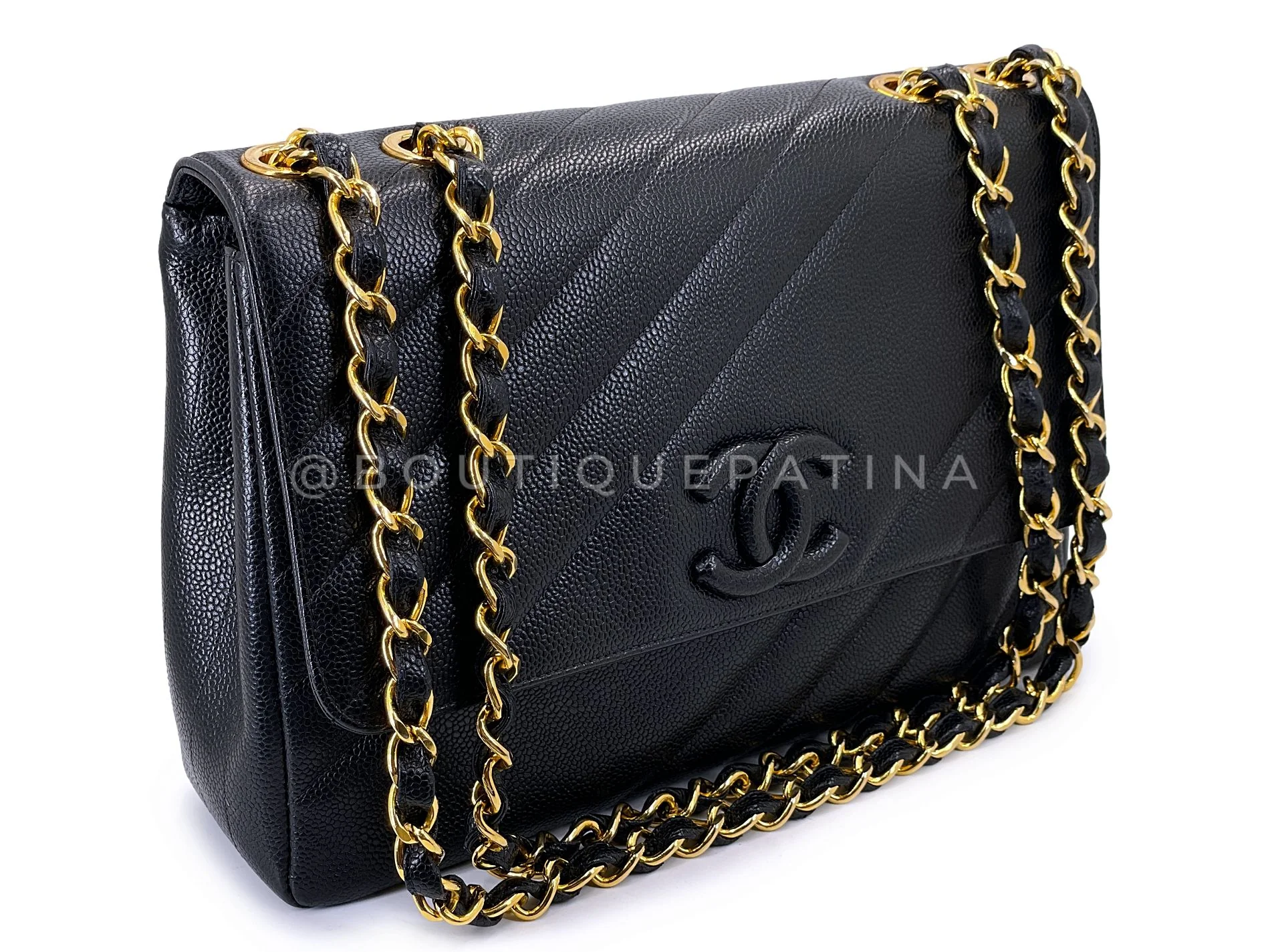 Chanel Vintage Caviar Covered CC Jumbo Flap Bag Black H4F - Image 2