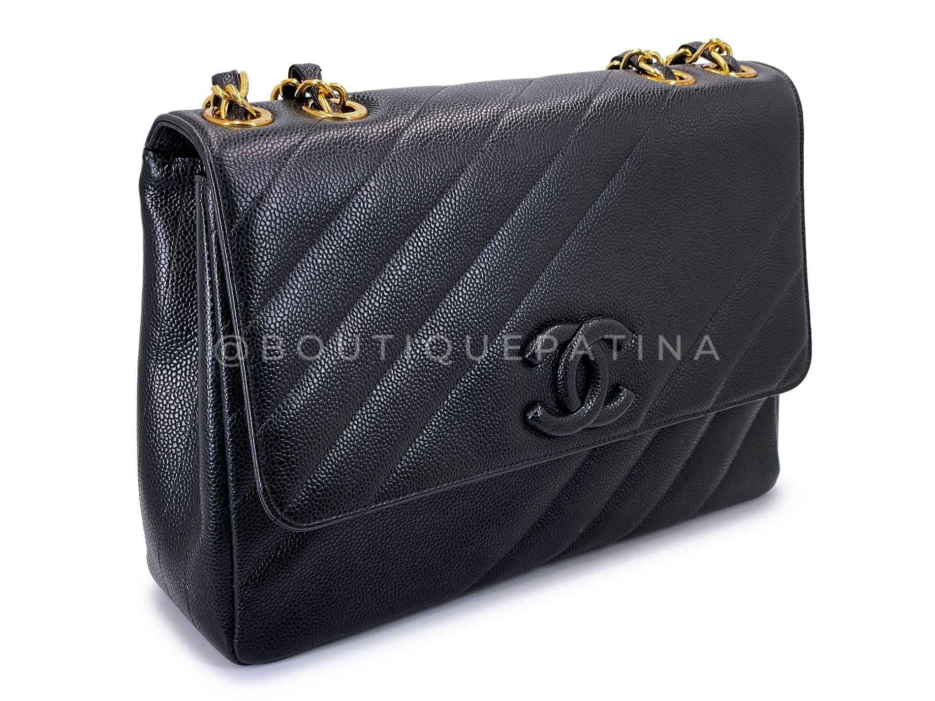 Chanel Vintage Caviar Covered CC Jumbo Flap Bag Black H4F - Image 3