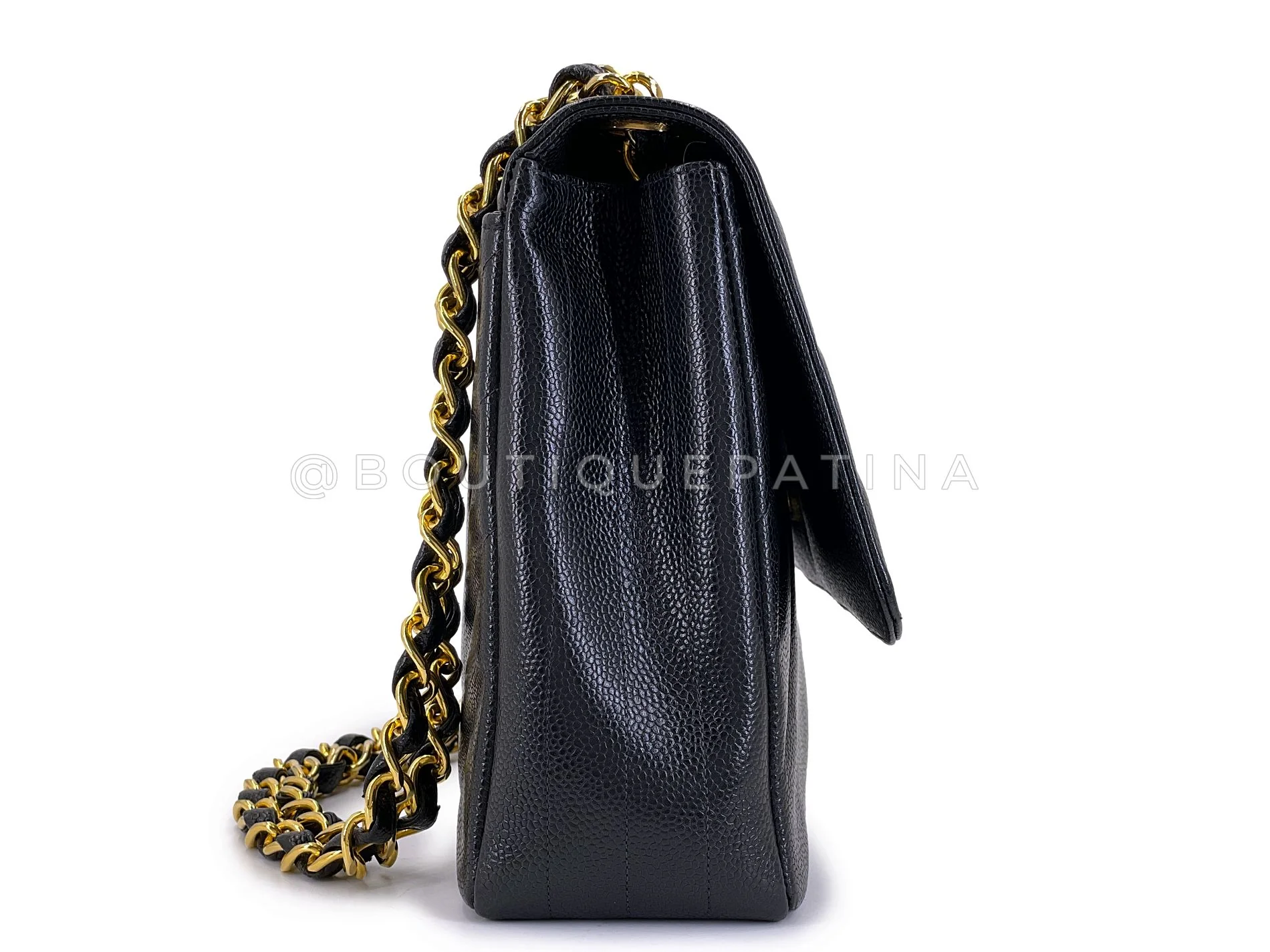 Chanel Vintage Caviar Covered CC Jumbo Flap Bag Black H4F - Image 4